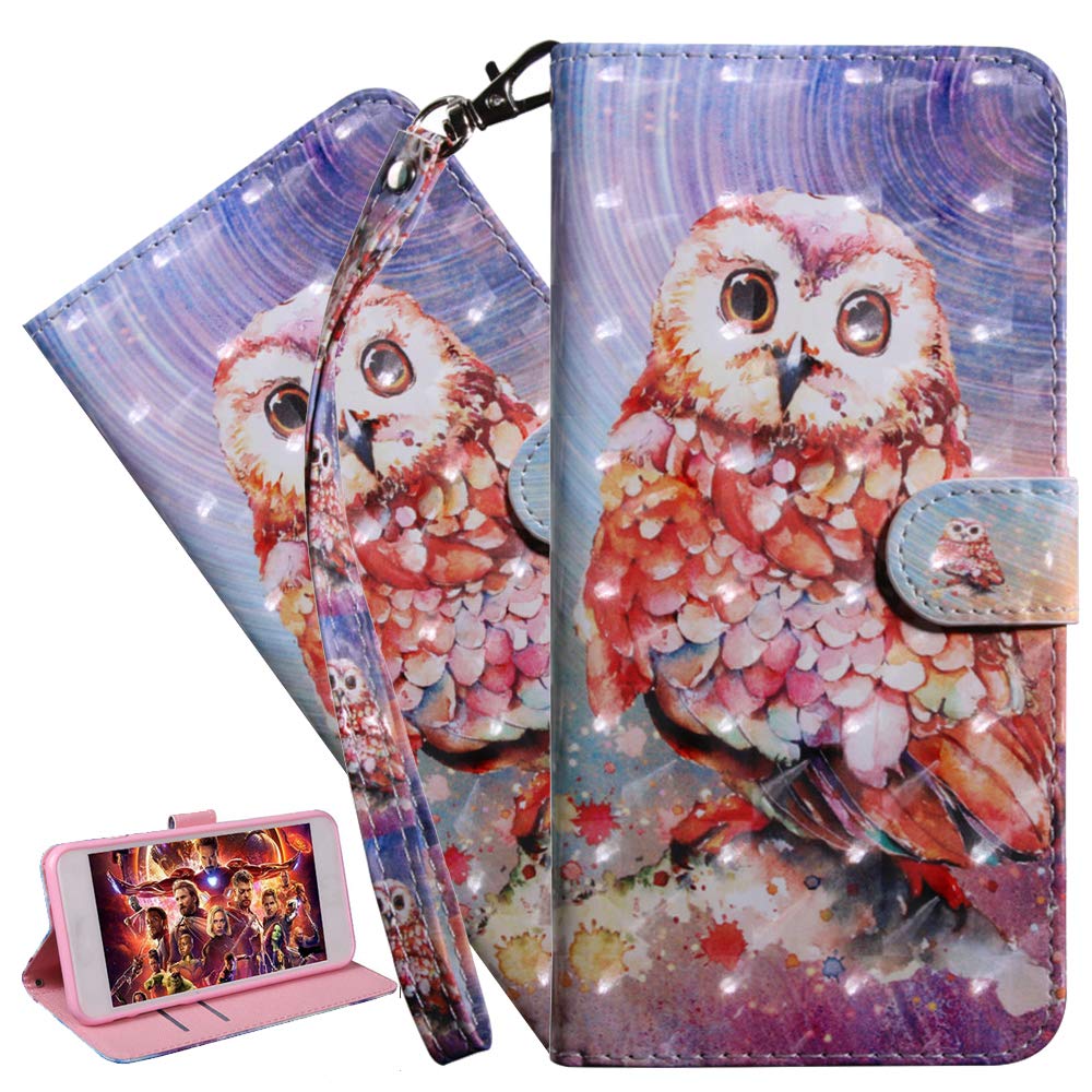 ISADENSER Moto E6 Case Moto E6 Wallet Flip Case 3D Cute Animals PU Leather Flip Notebook Wallet Case Magnetic Stand Card Slot Folio Bumper Phone Case for Motorola Moto E6 3D Art Owl BX