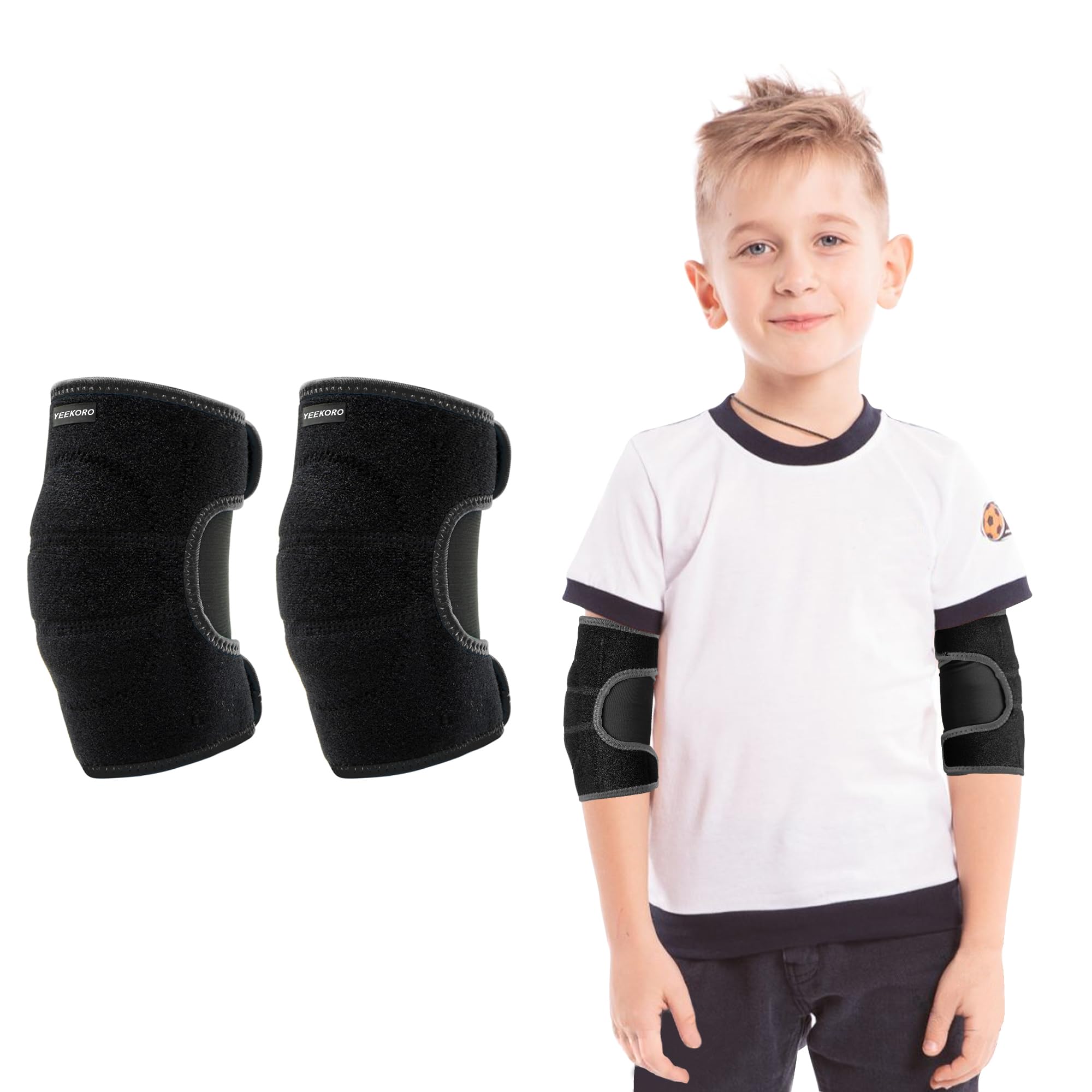 Kids Elbow Brace Arm Sleeve, Adjustable Sport Elbow Protector Breathable Elbow Sleeve with Double Magic Stick Compression Elbow Sleeve Elbow Support for Tennis Football Cycling Golf Basketball