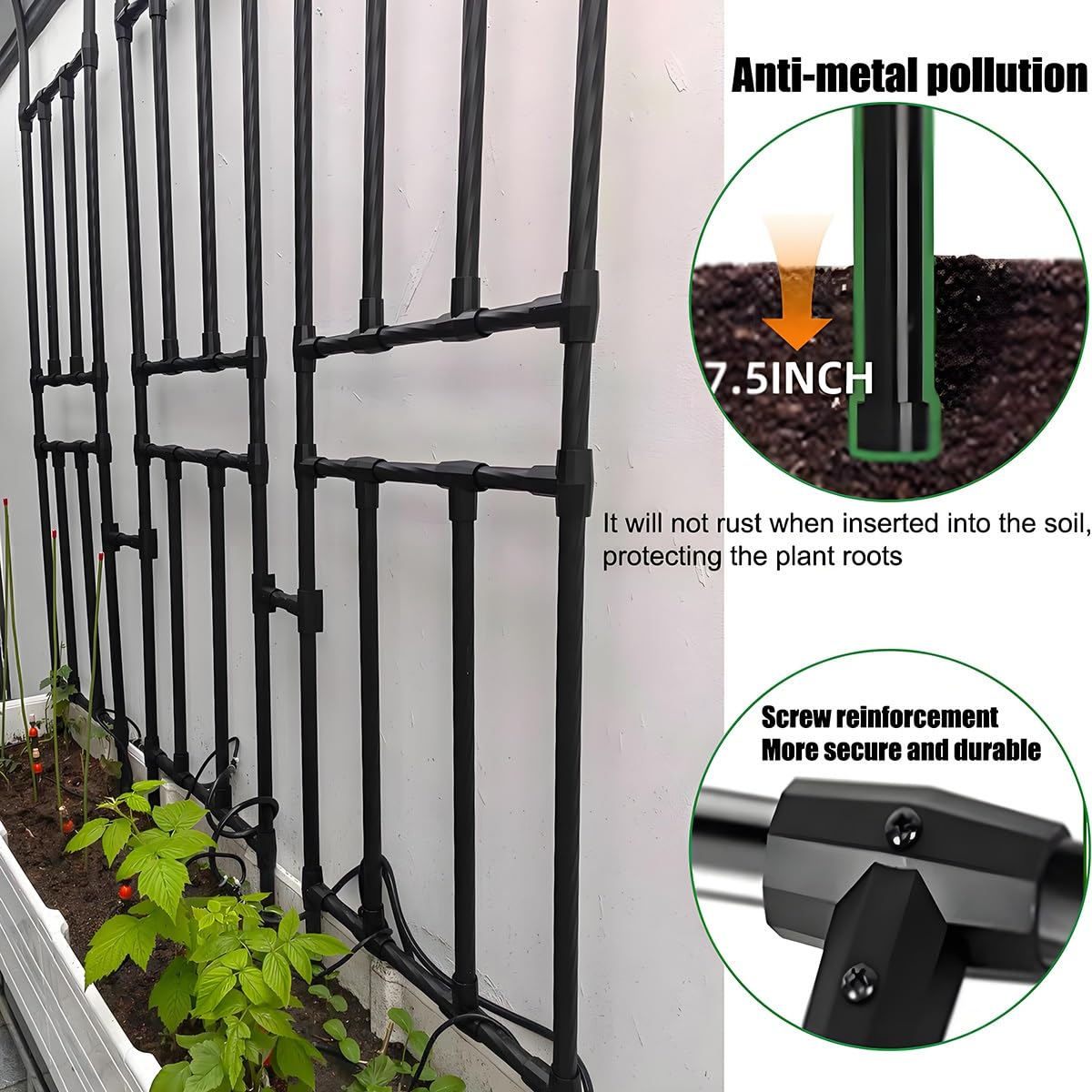 Demi Arche Arceau à Rosiers Tuteur pour Vignes Grimpantes, Arche de Jardin Demi-Mur Latéral Tonnelle Support pour Plantes Grimpantes Exterieur Pelouse Patio 240cm 267cm(Black,75x267x60cm)