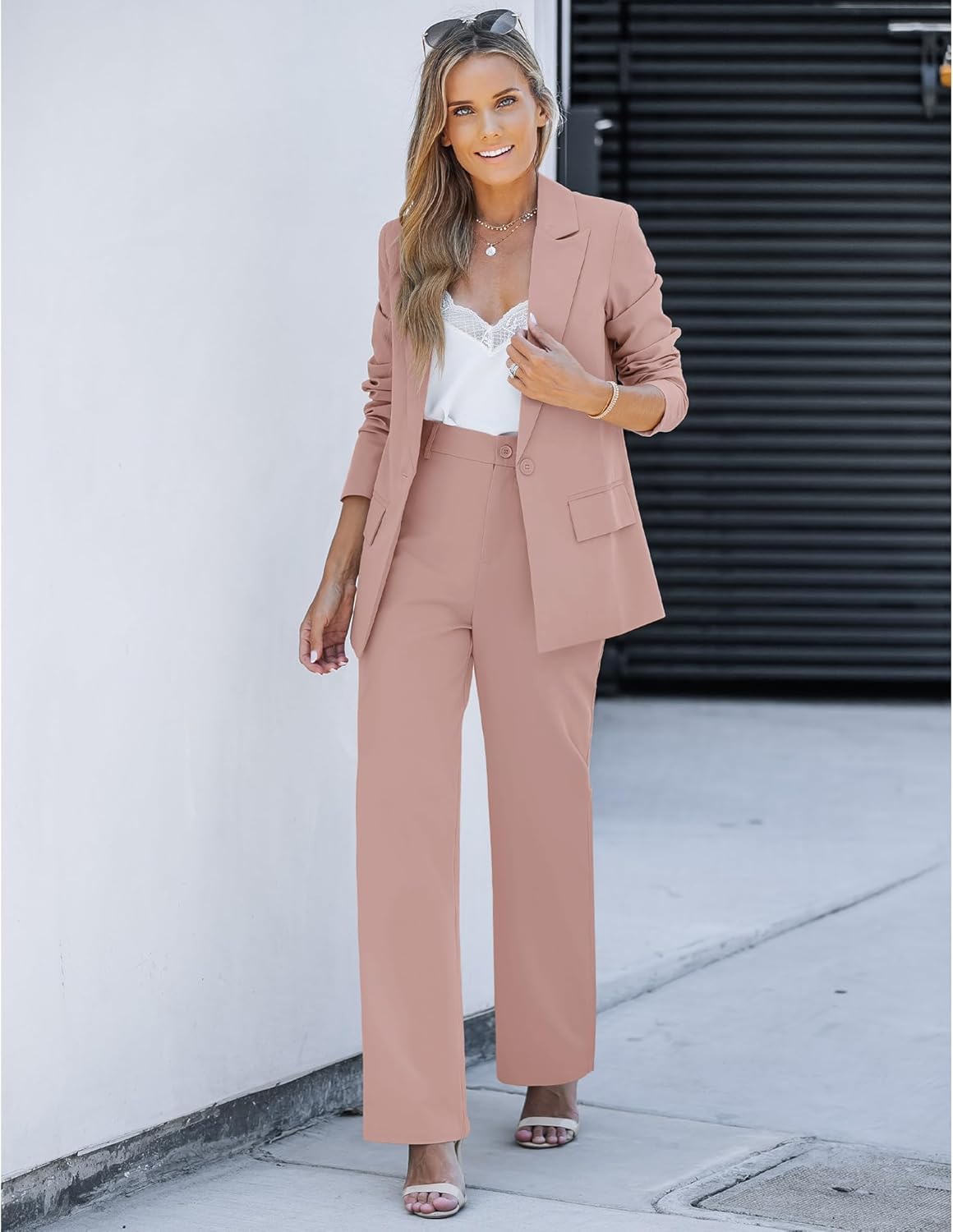 LookbookStore 2 Piece Pant Suits for Women Dressy Blazer High Waisted Pants Sets Business Casual Outfits - Image 2