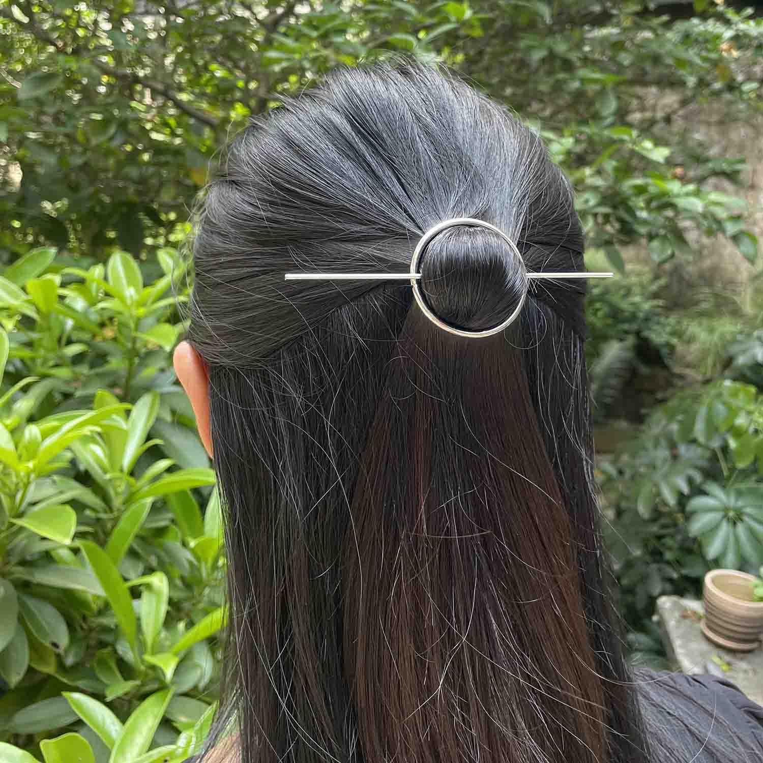 Clataly Circular Hair Stick Pin Vintage Circle Hair Clip Wedding Hair Accessories for Women Girls (Silver)