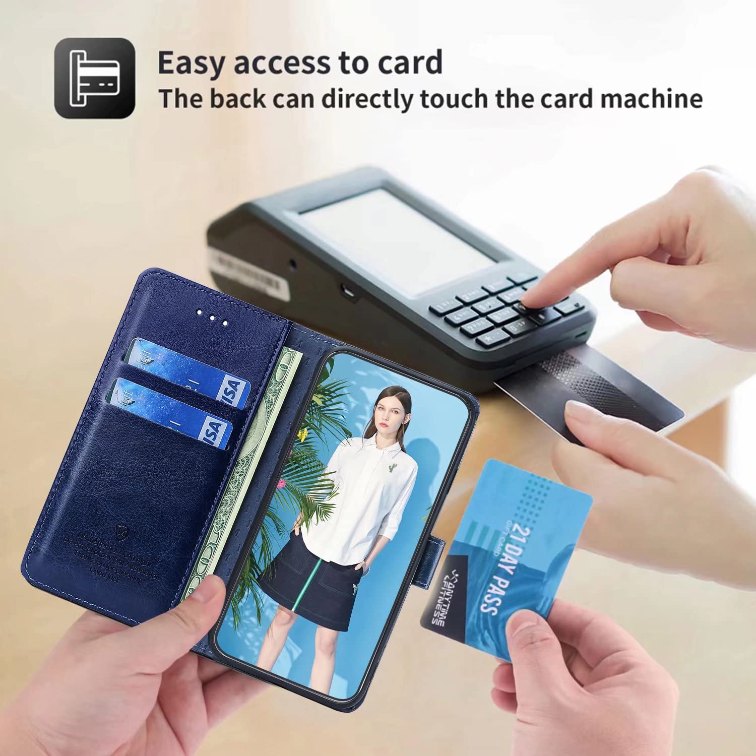 FMPCUON Cover per ASUS ZENFONE 8 ZS590KS 5G, custodia a portafoglio in pelle PU di alta qualità con chiusura magnetica, 2 slot per carte e 1 tasca per soldi, Blu