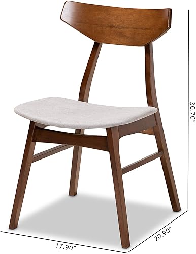 Miniatura 6 de Baxton Studio Danica Mid-Century - Juego de 4 sillas de comedor de madera con acabado marrón nogal, de tela gris claro y tapizada de tela gris claro