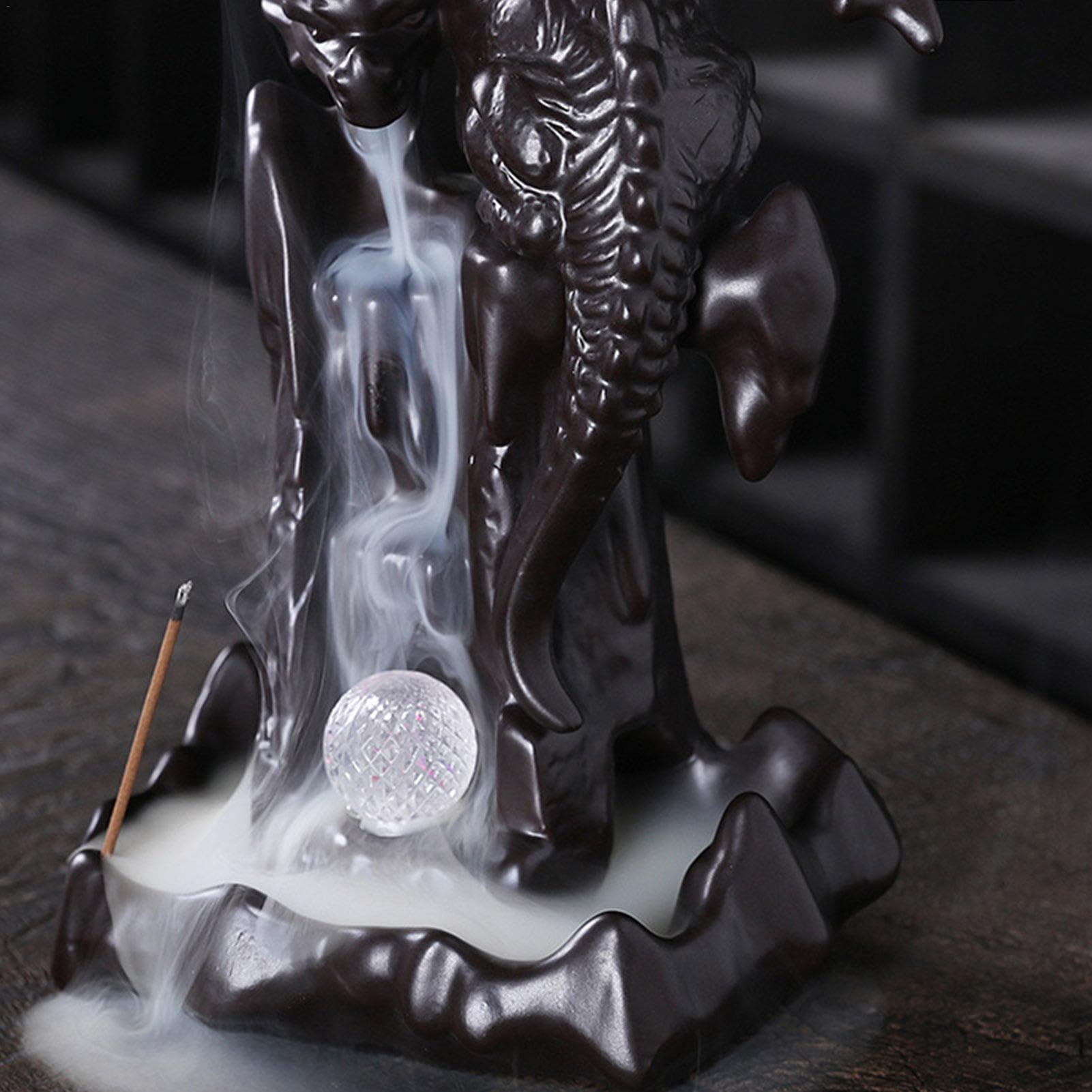 Porta incenso a flusso in ceramica | Porta incenso in ceramica fatto a | mano con drago e Bruciatore di incenso a riflusso a cascata - Utilizzato per la decorazione della sala da tè 'ufficio