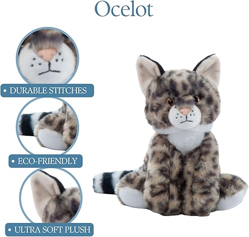 The Petting Zoo Ocelot - Peluche de animales de peluche, regalos para niños, animales salvajes de la vida silvestre, juguete de peluche de ocelote
