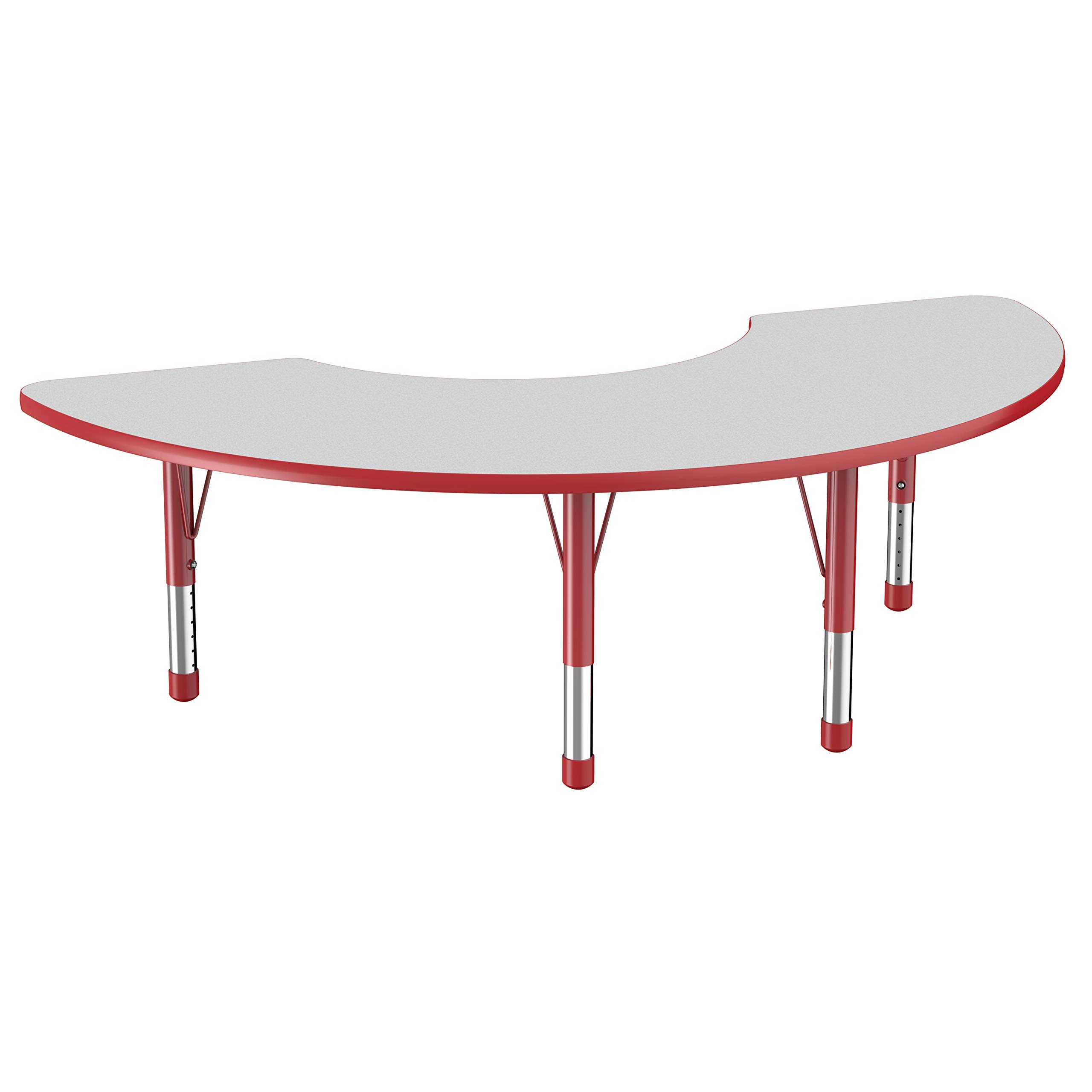 (Top only) FDP Half Moon Activity School and Classroom Kids Table (36 x 72 inch), Toddler Legs for Collaborative Seating Environments, Adjustable Height 15-24 inches - Gray Top and Red Edge