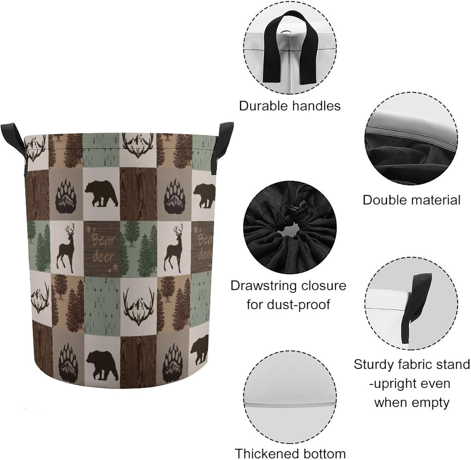 Brebasf Rustic Wildlife Bear Foldable Laundry Basket,Moose Abstract Retro Cabin Adventure Theme for Blanket, Toys, Dirty Clothes In, Bathroom, Bedroom 13.8"W x 17.3"H