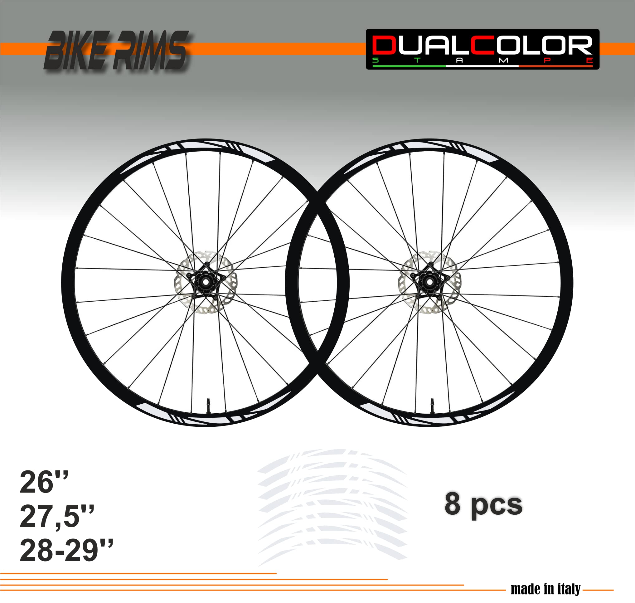 Adesivi Per Cerchi Bici DualColorStampe: Per Ruote 26-29", Arancione, Resistenti Ai UV
