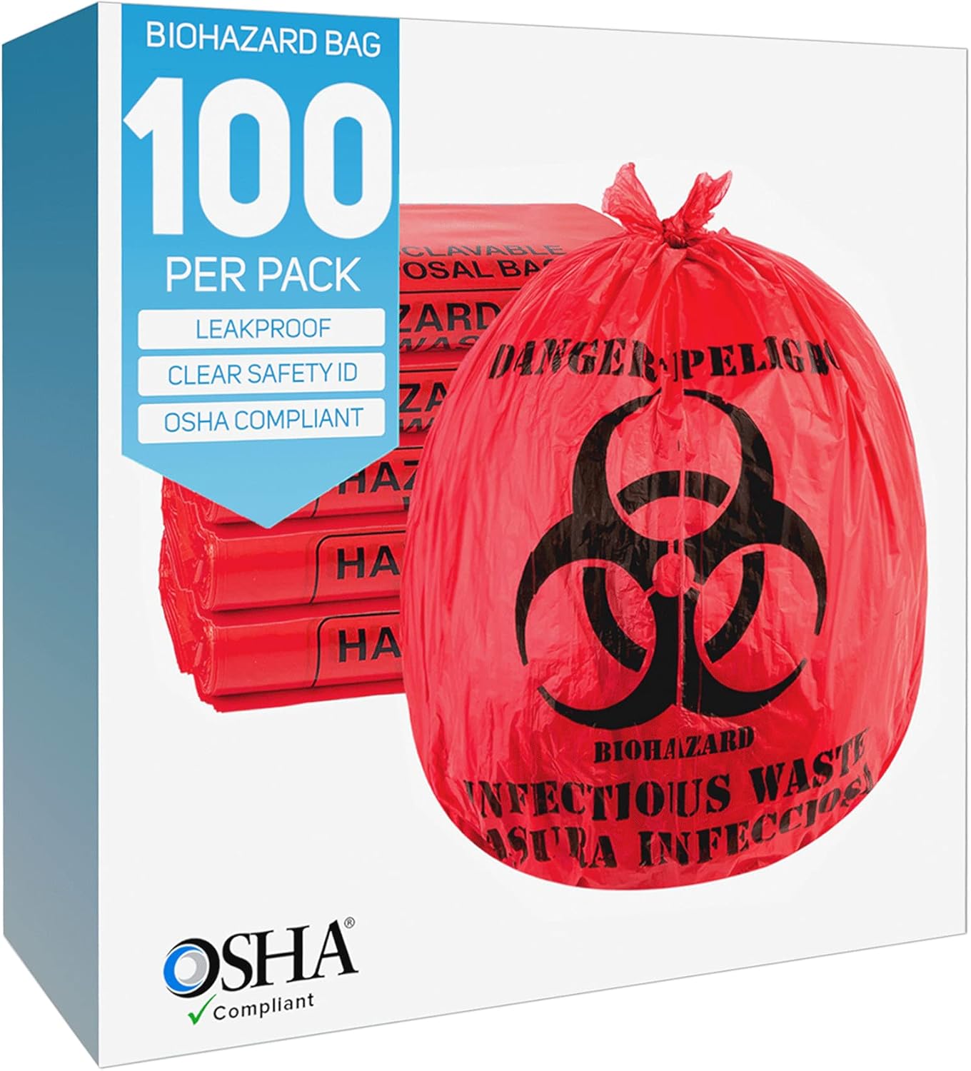 Biohazard Waste Bags 10Gallon 24x24 Red Hazardous Trash