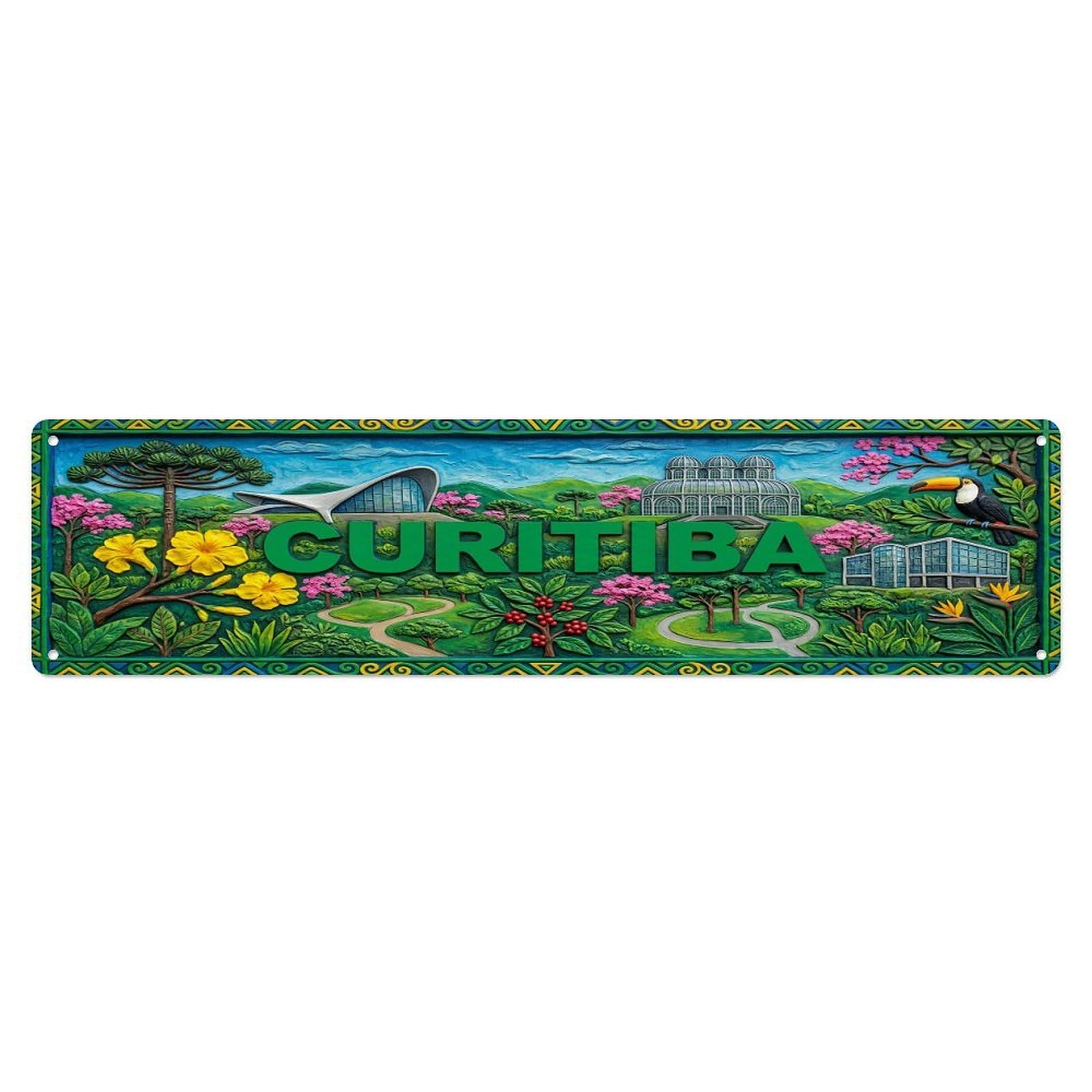 Gead 4X16inch Style Vintage Curitiba Brazil Flag Pattern Metal Tin Sign