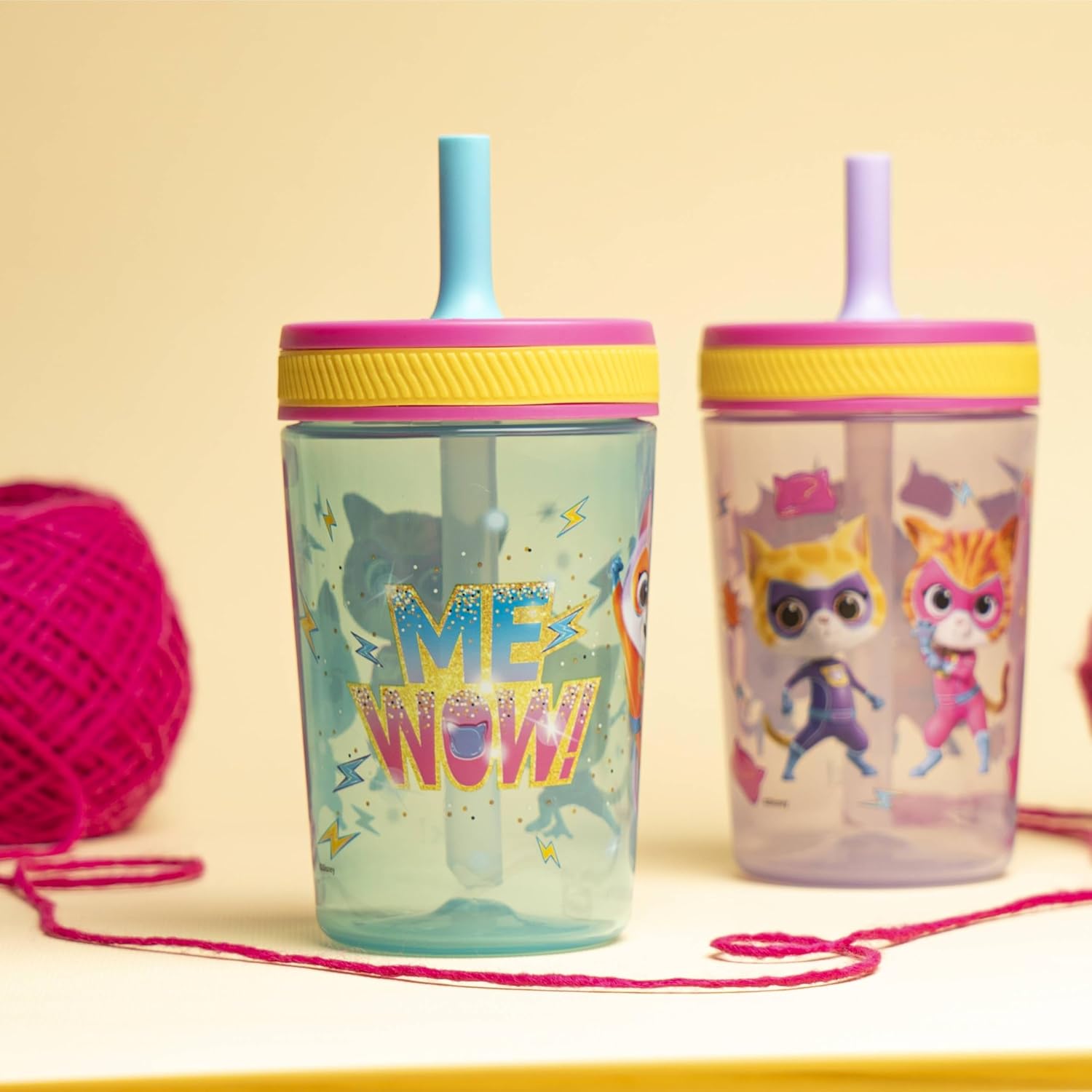 Zak Designs Disney SuperKitties Kelso Toddler Tumblers For Travel or At Home, 15oz 2-Pack Durable Plastic Sippy Cups With Leak-Proof Design is Perfect For Kids (Ginny, Sparks, Buddy, Bitsy) - Image 9