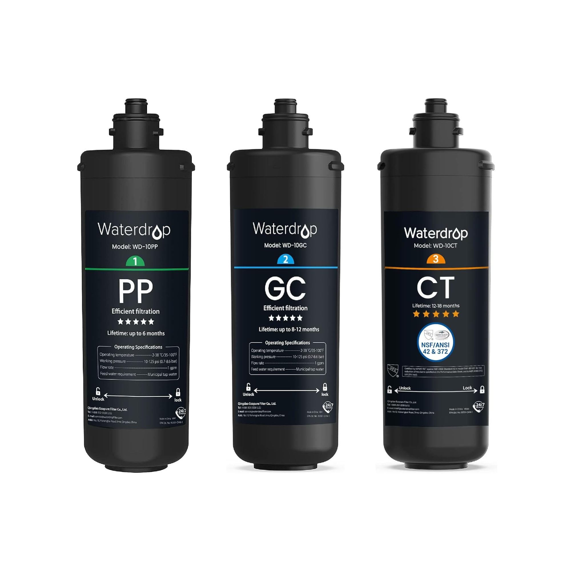 Waterdrop WD-10PP&10GC&10CT Filtro Acqua Sottolavello, Ricambio per Waterdrop TSA & TSB