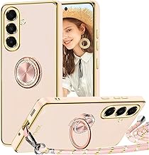 TVVTPU Coque pour Samsung Galaxy A17 5G avec Cordon et 360 Degrés Anneau Support, Étui Housse Antichoc Souple Silicone TPU Bumper Portable Protection Case avec Amovible Collier, Rose