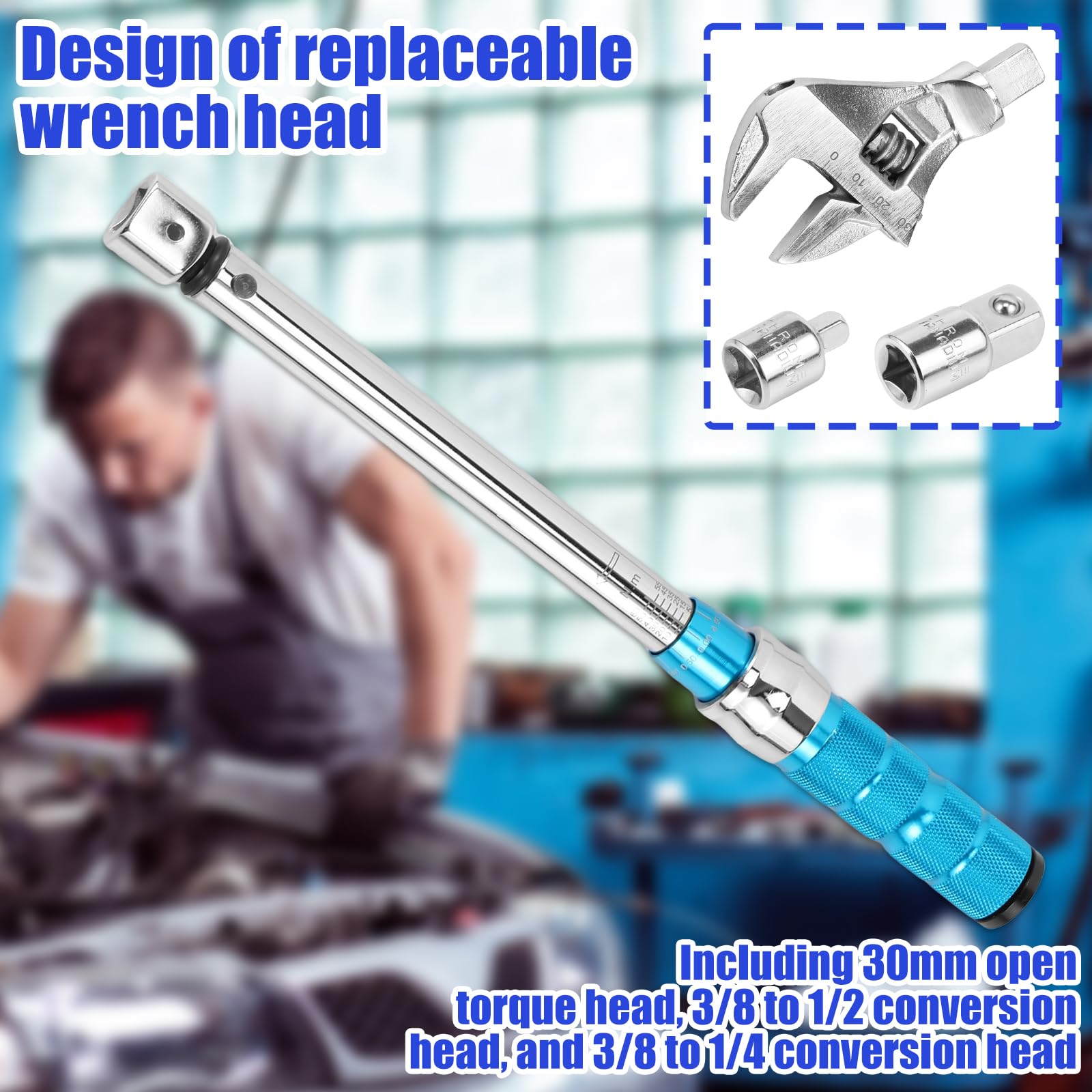 Llave dinamométrica de 5 – 60 Nm con herramienta de inserción, incluye cabezal de llave combinada de 30 mm y adaptador | ± 4% de precisión para aire acondicionado y tuberías | acero