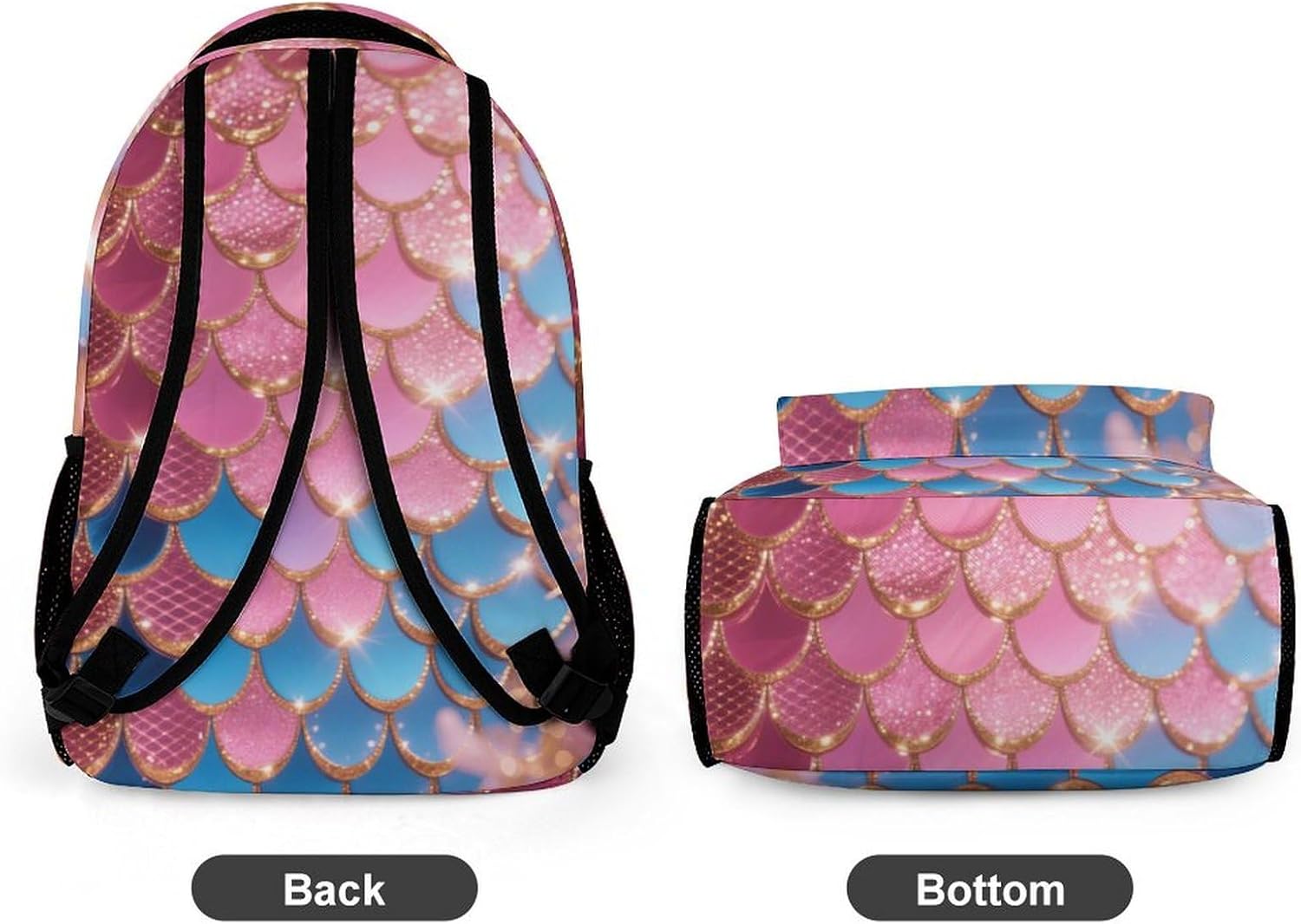 Custom Pink Fish Scale Kids' Backpack Personalized Child Daypacks Shoulder Bag for Primary Junior High University Gift