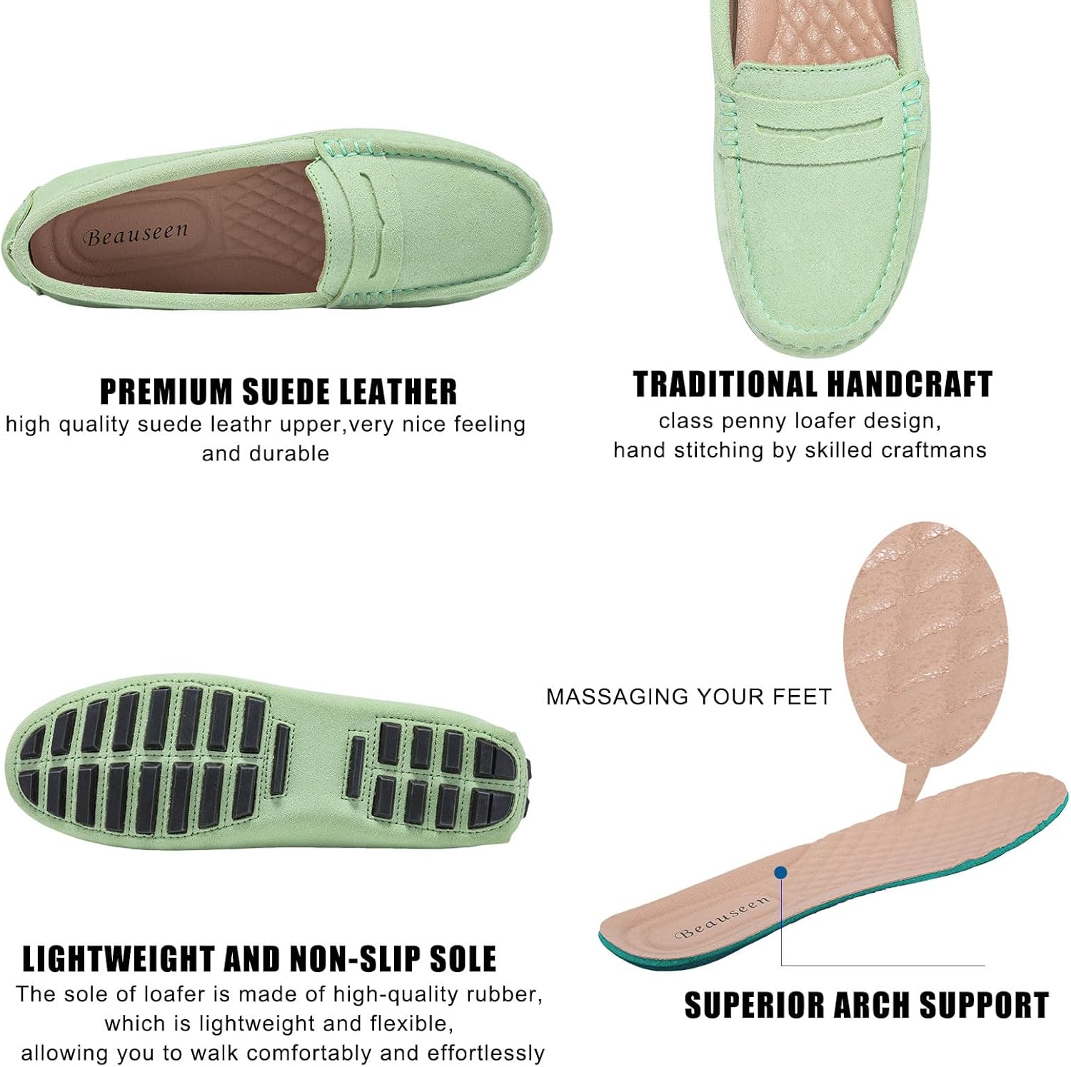 BEAUSEEN Women's Genuine Leather Penny Loafers Classic Driving Moccasins Casual Slip On Comfort Women Loafer Shoes - Image 3