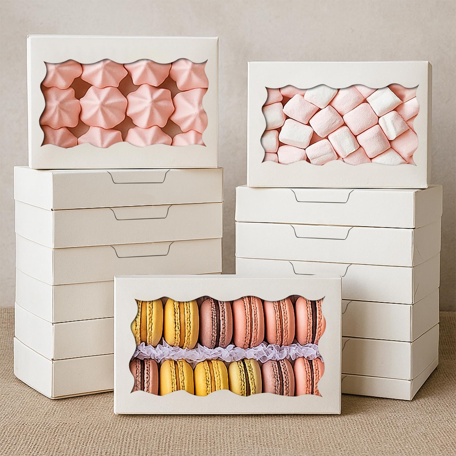 LYSHOOCE 20 Pack Kraft Cookie Boxes with Clear Window (White, 18×11×4cm)