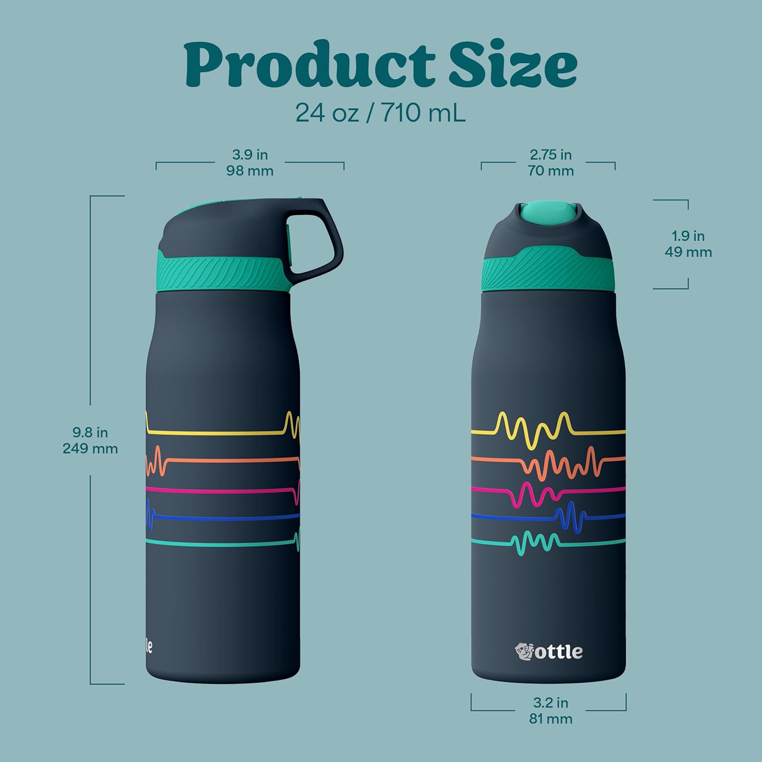 Ottle Cove Cruiser Stainless Steel Water Bottle - 24 oz Insulated Flask with Leak Proof Lid BPA-Free - Reusable Gym Water Bottle for Travel, Camping & Sports - Electro Beats