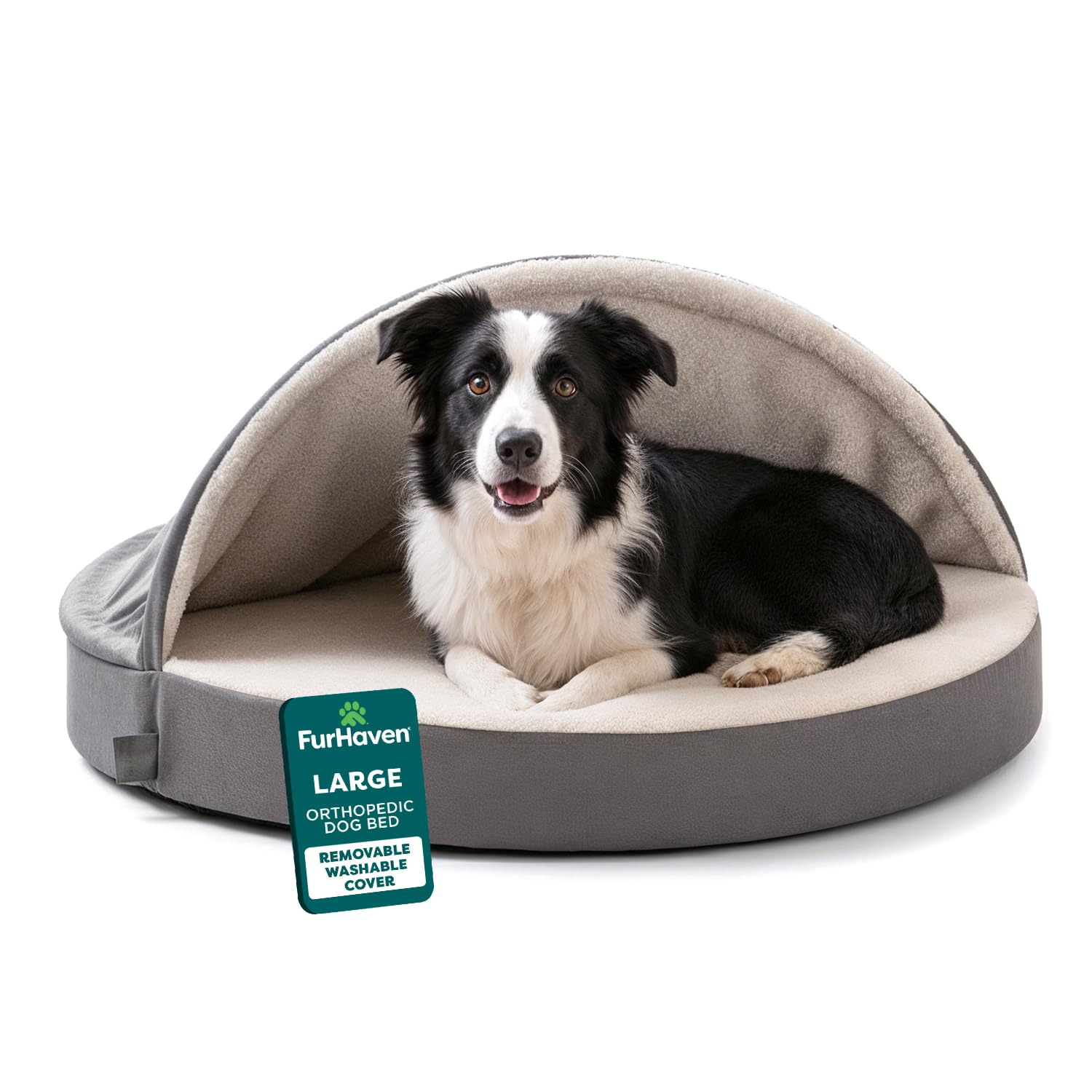 Pet Dog Bed - Orthopedic Round Cuddle Nest Faux Sheepskin Snuggery Blanket Burrow Pet Bed with Removable Cover for Dogs and Cats, Gray, 35-Inch