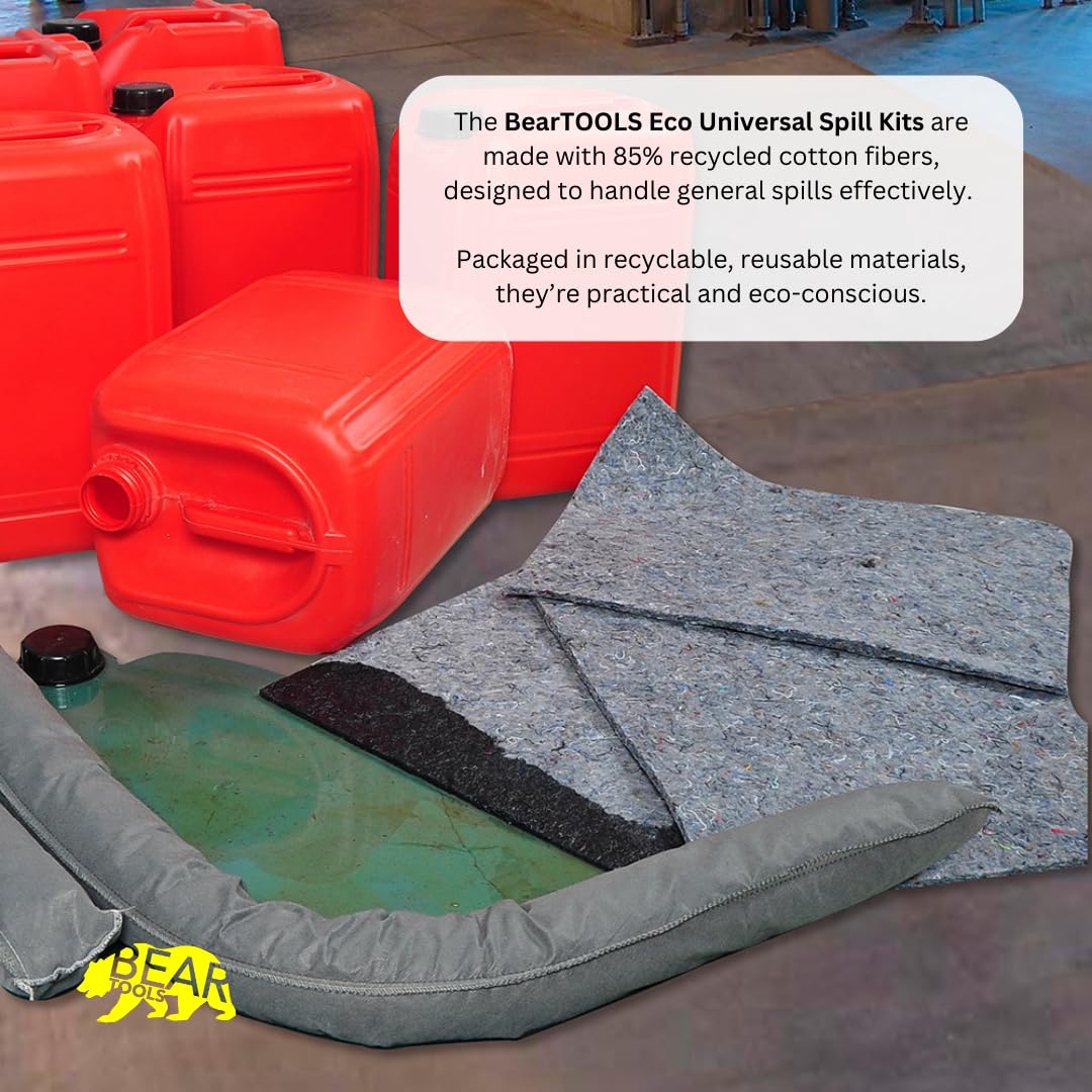 BearTOOLS Kit de control de derrames ecológico de 30 litros, respetuoso con el medio ambiente, 85 % fibras naturales recicladas, reduce la huella de carbono, solución absorbente sostenible, aceites,