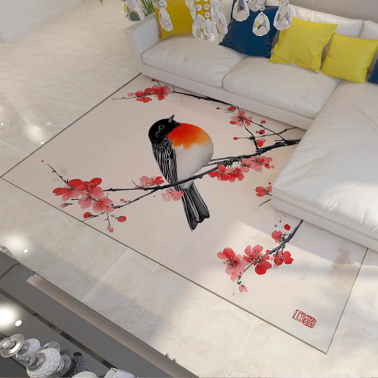 Tapis lavable peinture à l'encre salon tapis de sol fin antidérapant 160x230