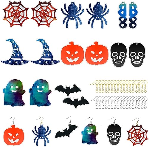 iRabgeb Moldes de resina para aretes de Halloween, moldes de silicona para joyería de resina epoxi para decoración de fiestas con 40 ganchos para