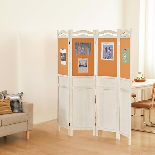Miniatura 3 de Divisor de madera de 4 paneles, divisores de pared de 5.6 pies de alto para separación de habitaciones, separadores de habitaciones plegables,