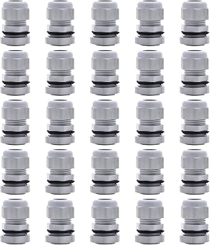 AnRui 25Pcs Waterproof NPT Cable Glands 1/2 Grey Nylon Adjustable Cable Gland Strain Relief Cord Grips Connector with Gaskets and Locknut