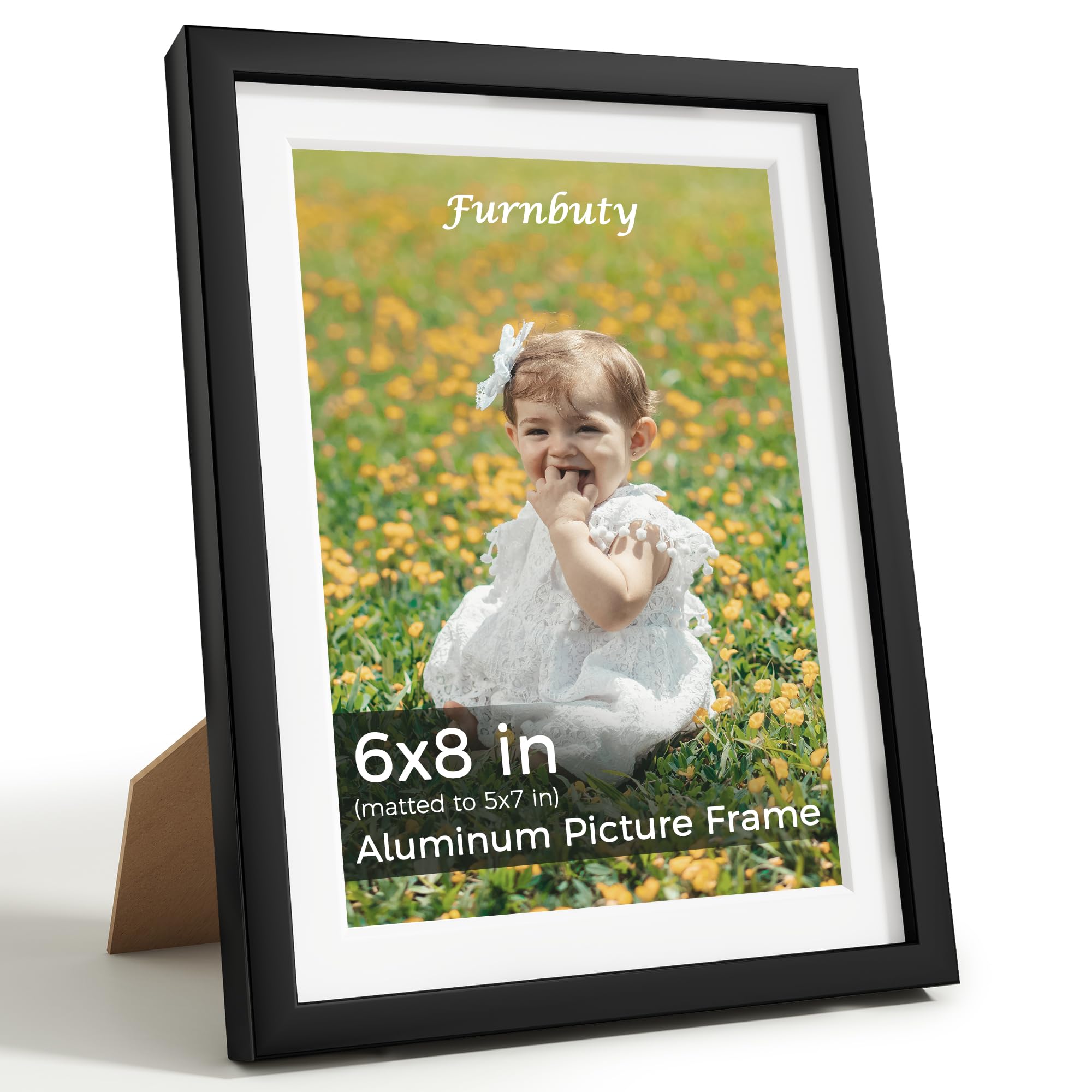 6x8 Picture Frame, Premium Aluminum Frame with Removable Mat for 5x7 or 6x8 Photo, 8x6 Photo Frame for Photos Art Prints Postcards, Tabletop & Wall Mountable for Home&Office Décor, Black 1 Pack