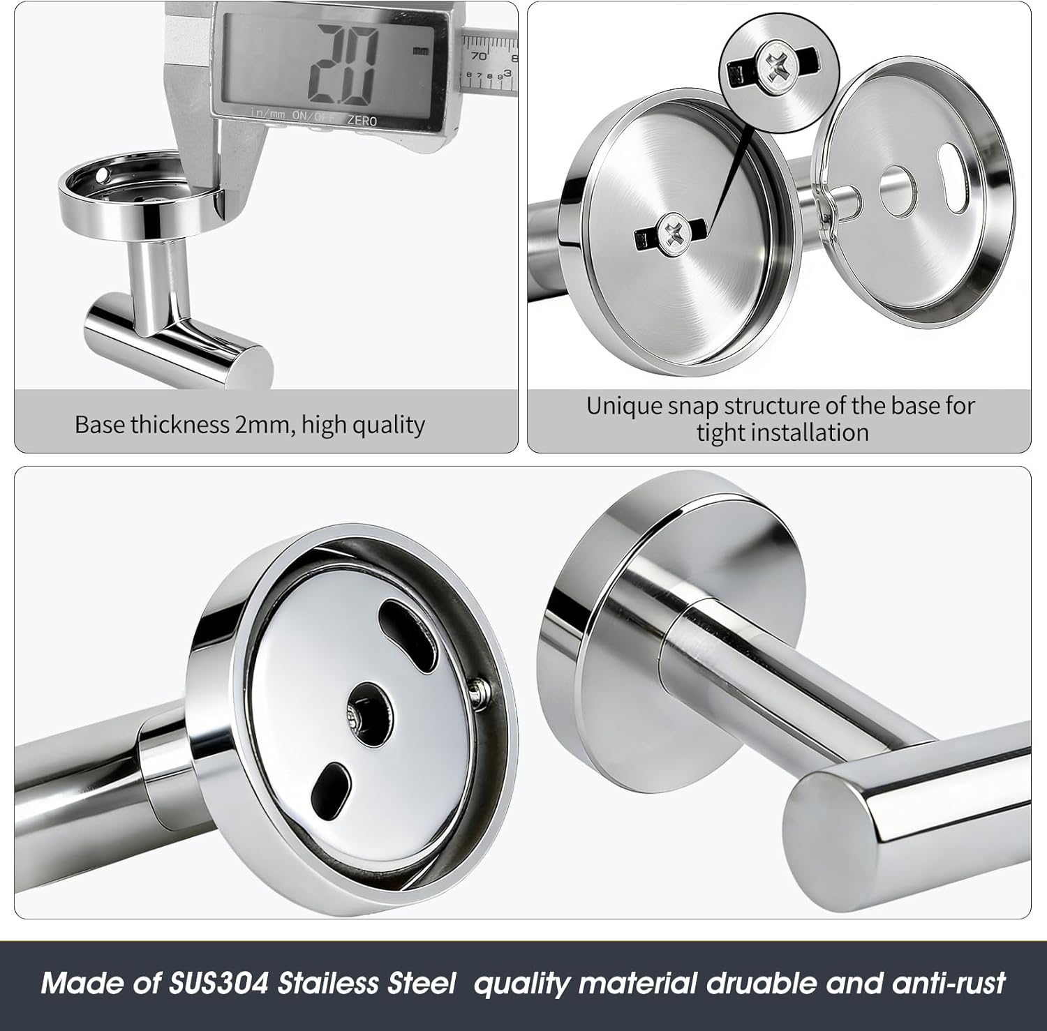 10 Piece Brushed Chrome Bathroom Hardware Set, Towel bar Set Include 24 inch Silver Towel bar, Bathroom Towel Rack, Towel Ring, Toilet Paper Holder, Towel Hook, Bathroom Accessories Set