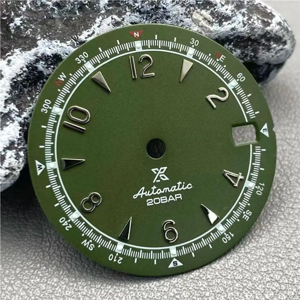 Quadrante retrò orologio verde opaco da 28,5 mm con lancette verdi luminose