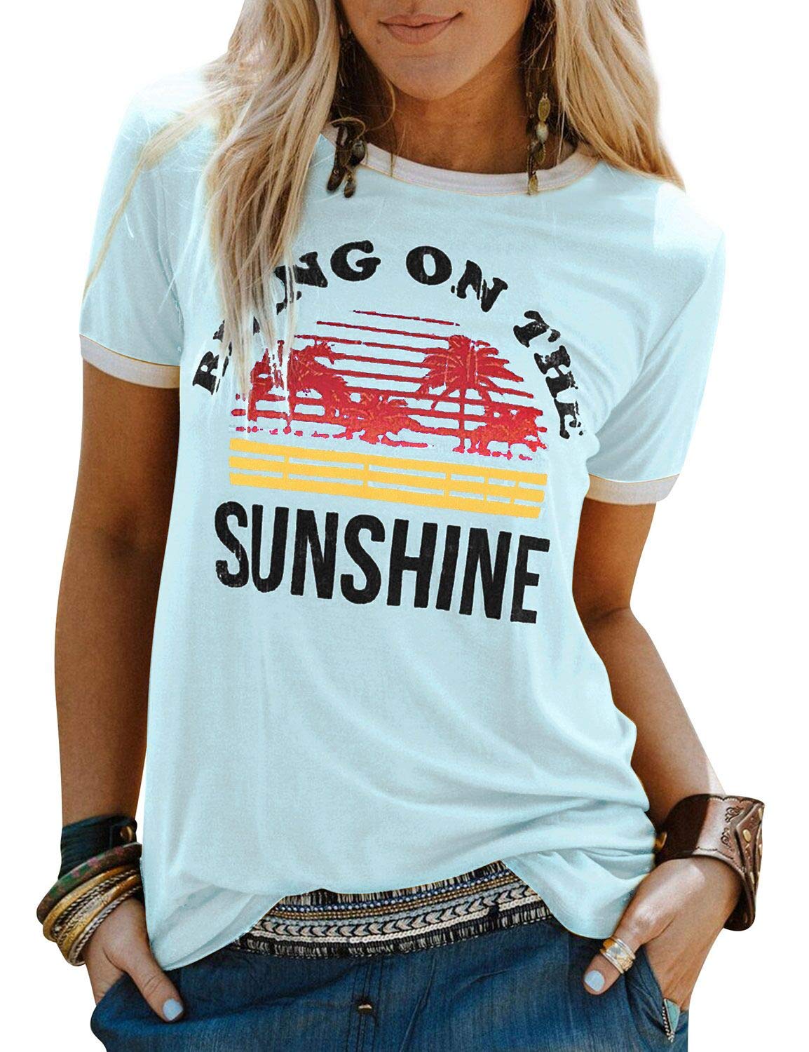 NlifeBring On The Sunshine Graphic Long Sleeves Tees Blouses for Women Tops Sweaters for Women