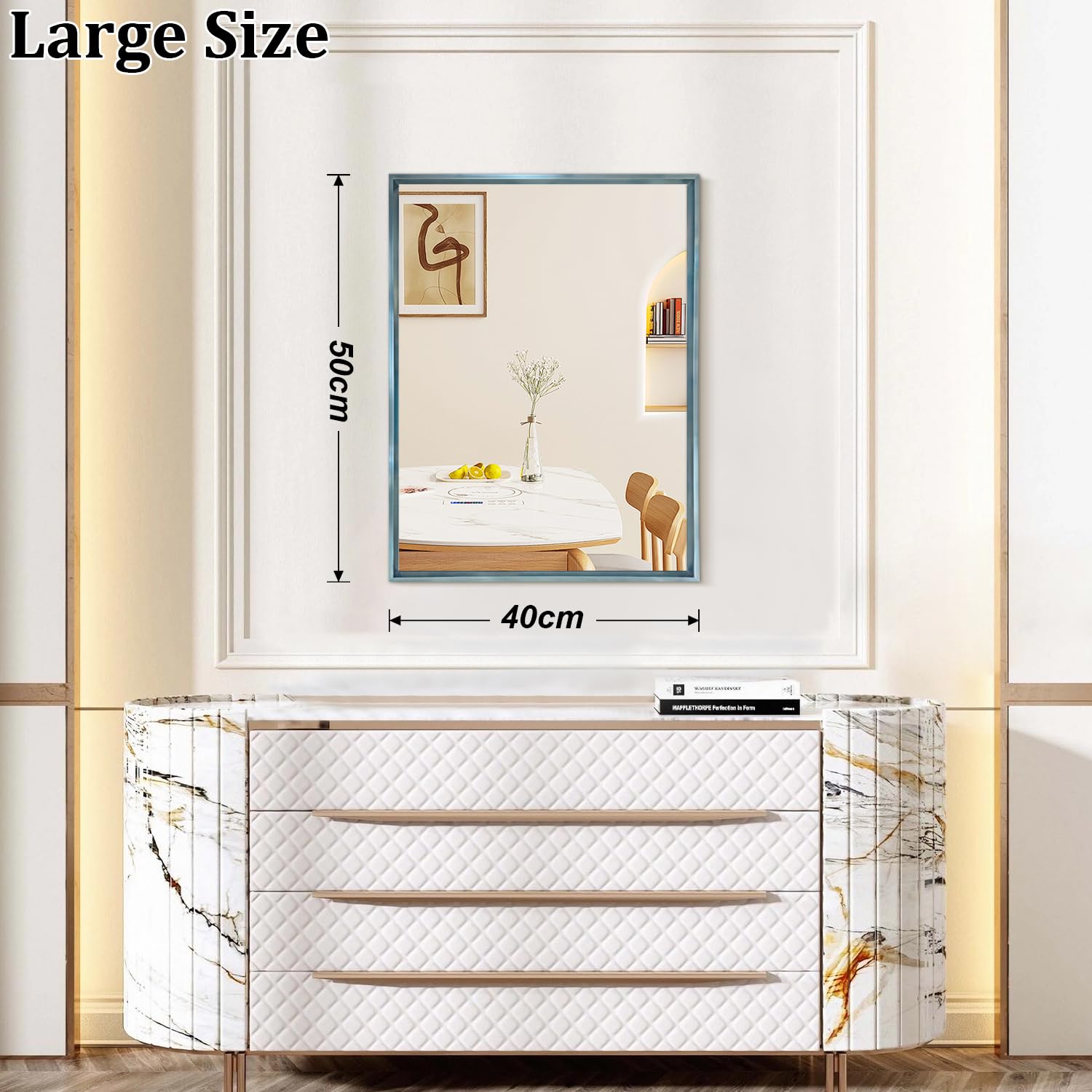 AAZZKANG Miroir mural moderne avec cadre en métal pour chambre à coucher, salle de bain, salon, miroir de courtoisie rectangulaire 50 x 40 cm