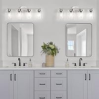 Vista 9 de Ascher Lámparas de baño de 4 luces, modernas luces de tocador con pantalla de vidrio transparente, lámpara de pared de níquel cepillado para espejo