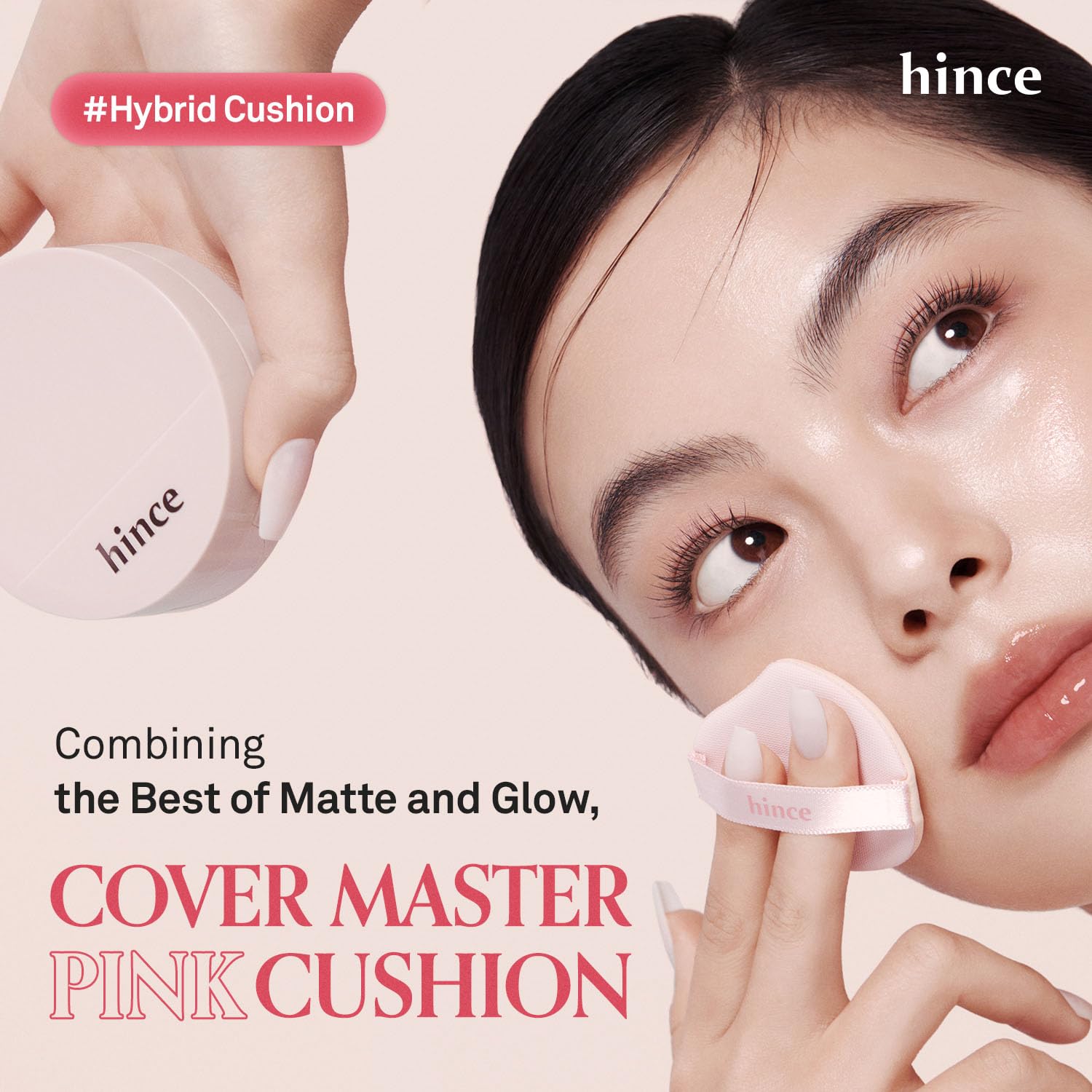 HINCE Cover Master Pink Cushion - Lightweight, High Coverage, 72H Long Lasting Cushion Foundation, Glow&Matte Hybrid, 0.38 fl.oz. (BEIGE, 23)