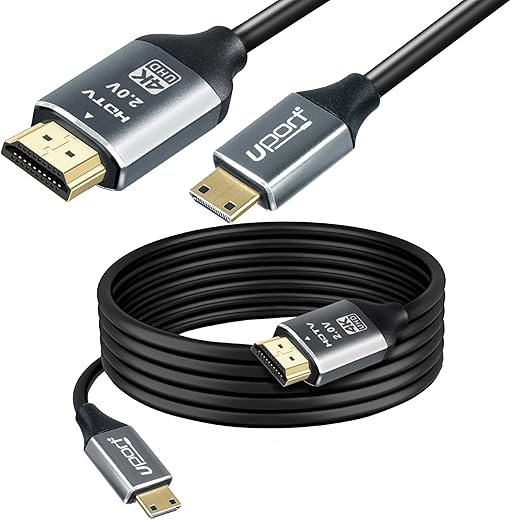 UPORT Mini HDMI To HDMI 2.0V Cable With High Speed, 4K@60Hz Resolution, Compatible with Camera, Laptop, CCTV, Projector, Monitor (6 feet/1.8 Meters)