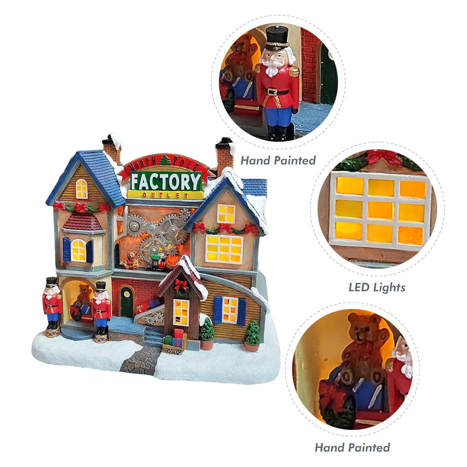 MOMENTS IN TIME 8,2 "H Polyresin Christmas Village LED podświetlana fabryka gniazd bieguna północnego (B/O)