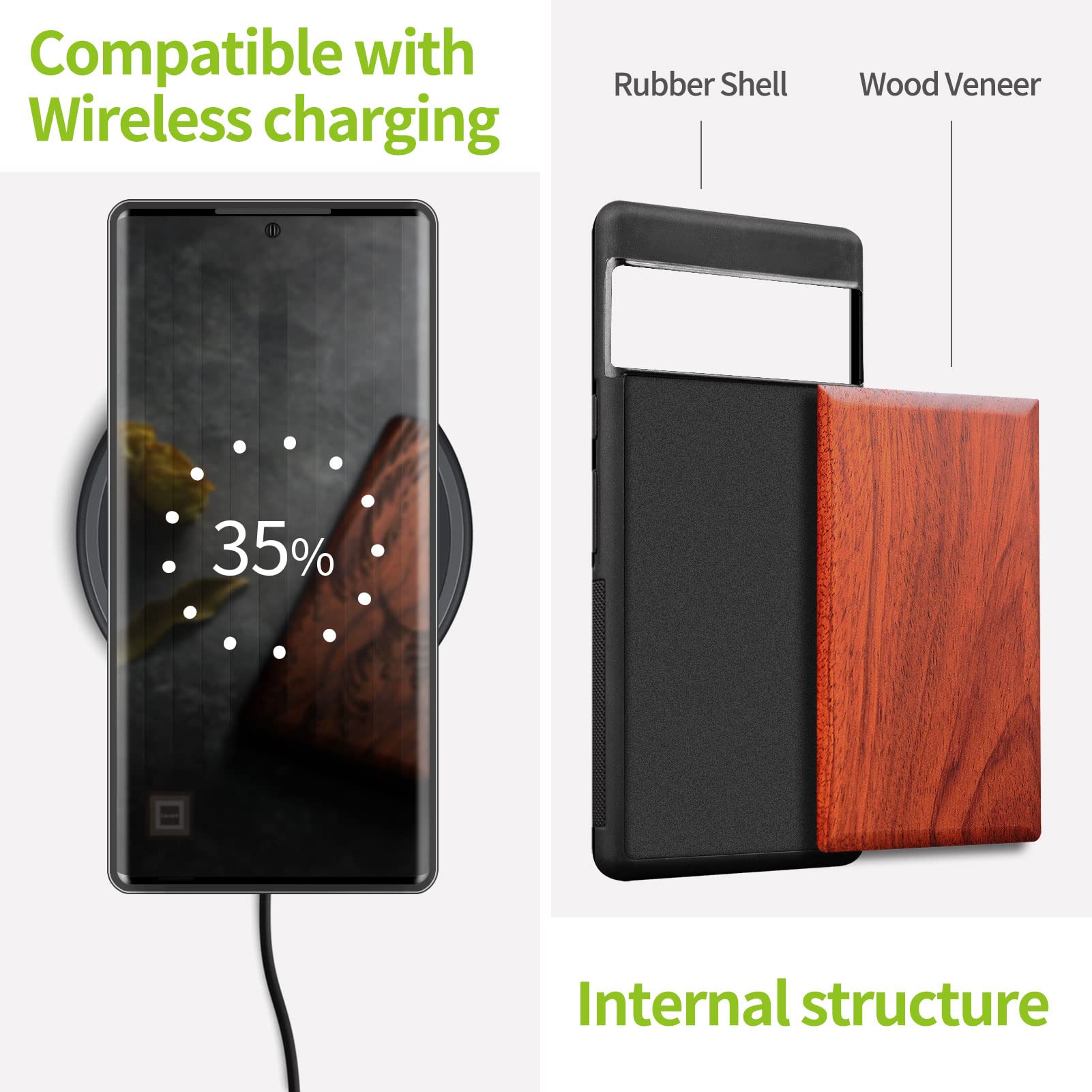 Carveit Custodia In Legno Per Google Pixel 7 - Cover Con Paraurti TPU E Incisione Laser - Tempio Antico Rosa - 2
