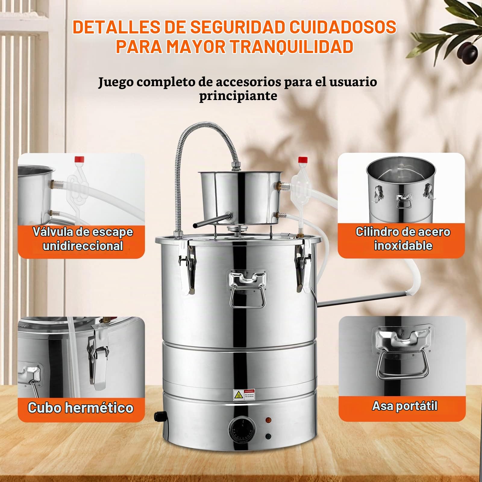 VEVOR Destilador de Alcohol de Agua 30 L Alambique de alcohol 1800 W Destilador de Acero Inoxidable con Bomba de Agua 6,8-8 W Juego Completo para Vinos de Frutas, Whisky, Brandy, Champán, Vodka