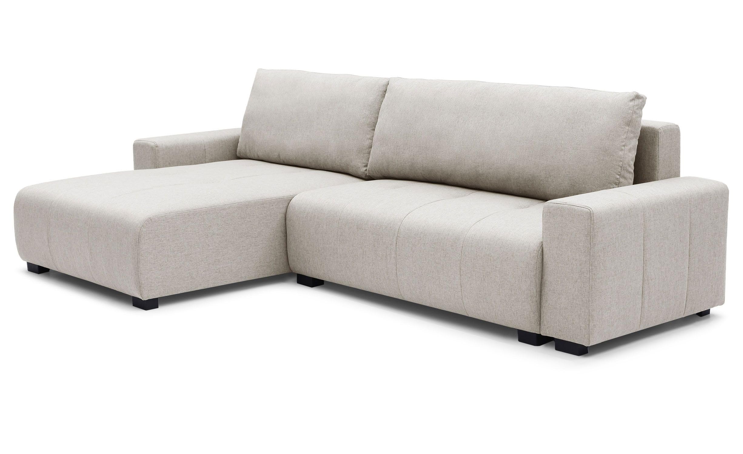 Menzzo Canapé d’Angle Convertible Malone en Tissu Beige – 5 Places – Angle réversible avec Coffre de Rangement – Grand canapé Design Moderne et Confortable
