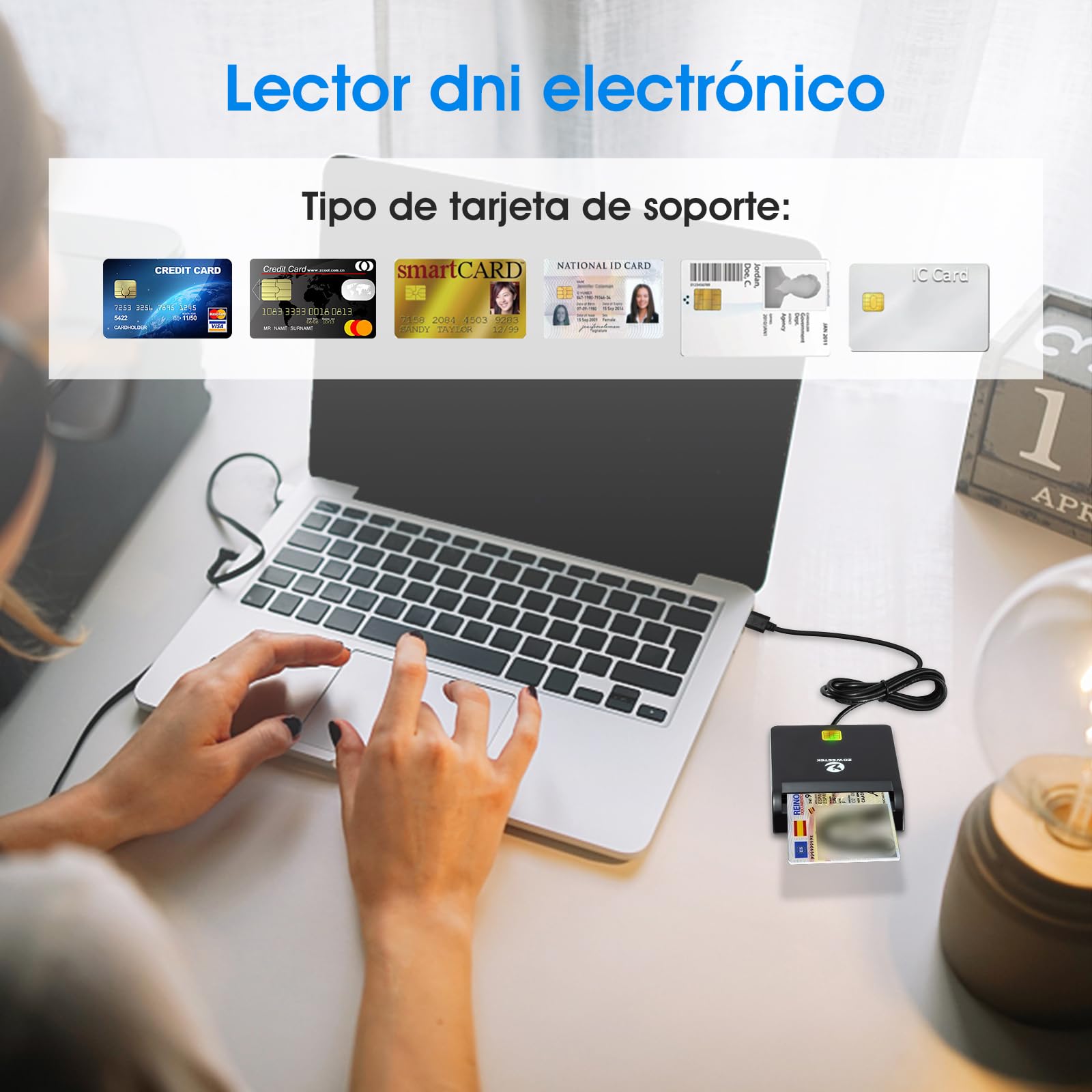 ZOWEETEK Lector dnie electrónico, Lector dni, Compatible con Todas Las Tarjetas de DNI con USB.