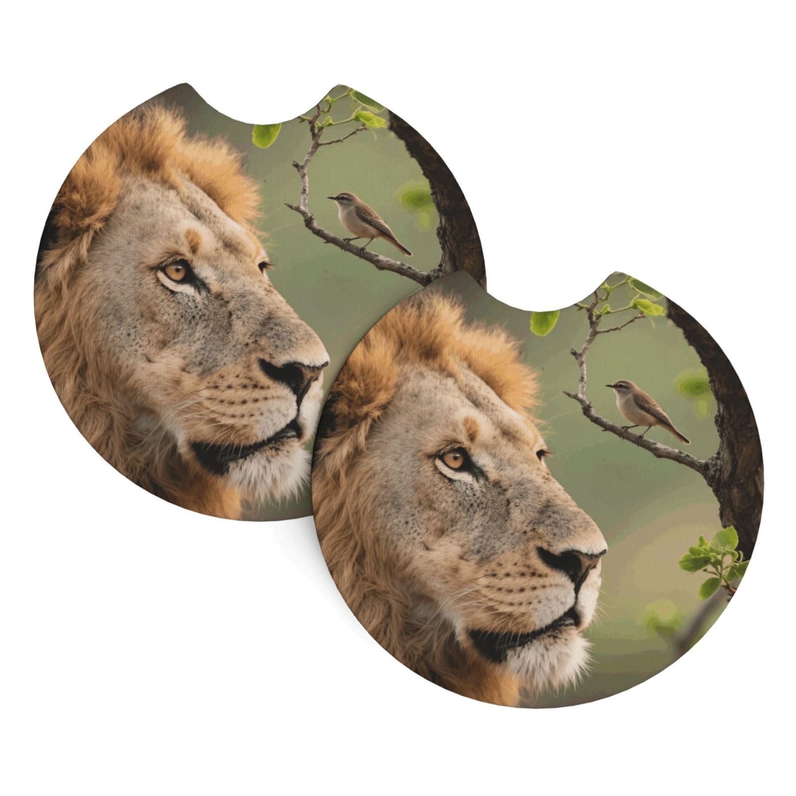 2 Pack Car Coaster for Cup Holders Lion Car Cup Coaster 2.7" Neoprene Non-Slip Automotive Cup Mat Universal Auto Car Interior Accessories for Women Men Cup Pad