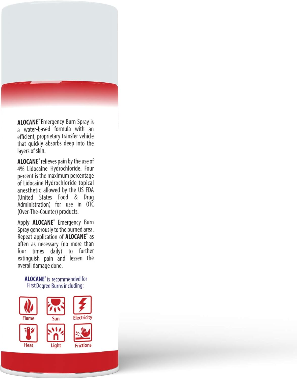 ALOCANE Emergency Burn Spray, 4% Lidocaine Max Strength Fast Pain Itch Relief for Minor Burns, Sunburn, Kitchen First Aid Treatment Burn Care, 4 Fl Oz : Health & Household