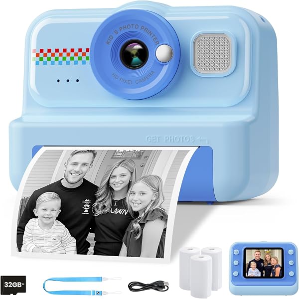 HiMont Camara Fotos Infantil Instantanea, HD/1080P Cámara Instantánea para Niños con Tarjeta de 32G y Papel de Impresión, Camara Fotos Infantil Divertidos Regalos de Juguete para Niños de 3 a 12 Años - 1