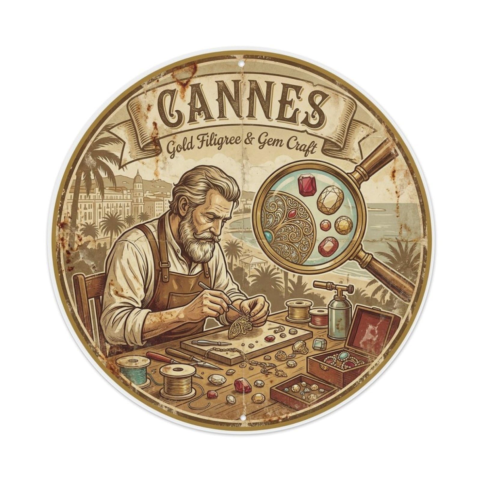 Coastal Travel Goldsmith Fine Craft Cannes France Metal Tin Sign