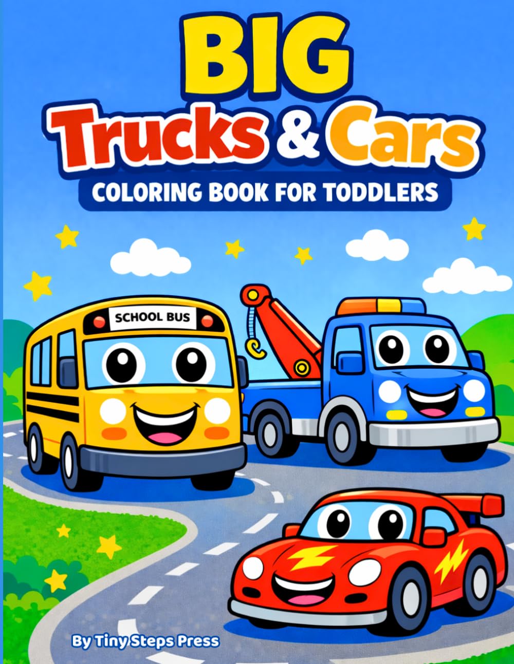 Big Trucks & Cars Coloring Book for Toddlers: Simple Vehicle Coloring Pages for Toddlers Ages 2–4 Easy Trucks, Cars, and Construction Vehicles with Thick Lines