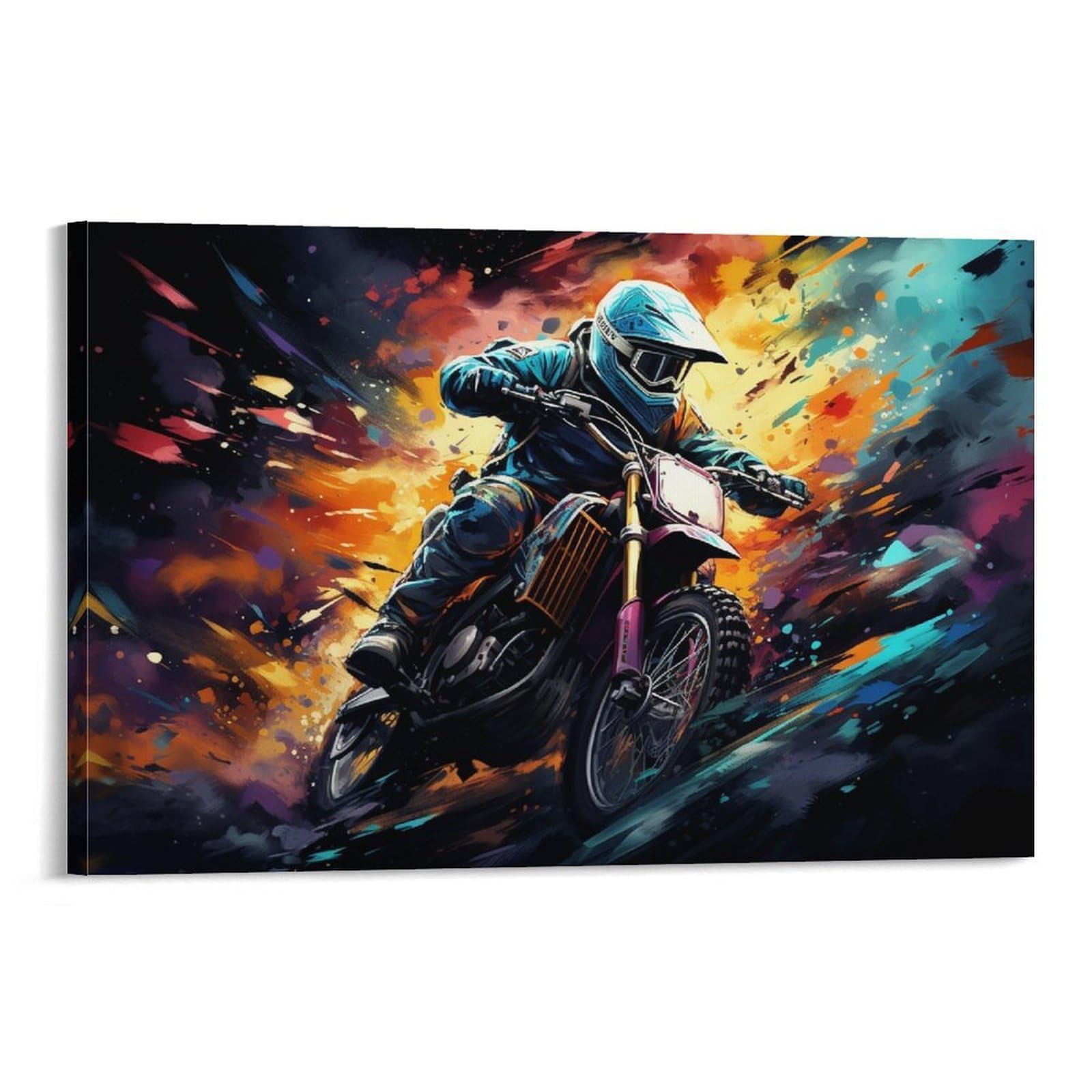 CPLVKWRQJ Bright Magical Colorful Individual Motocross Rider in Action Framed Canvas Art - Living Room Focal Point Fade Resistant Gallery Wall Decor 12x18inch(30x45cm)
