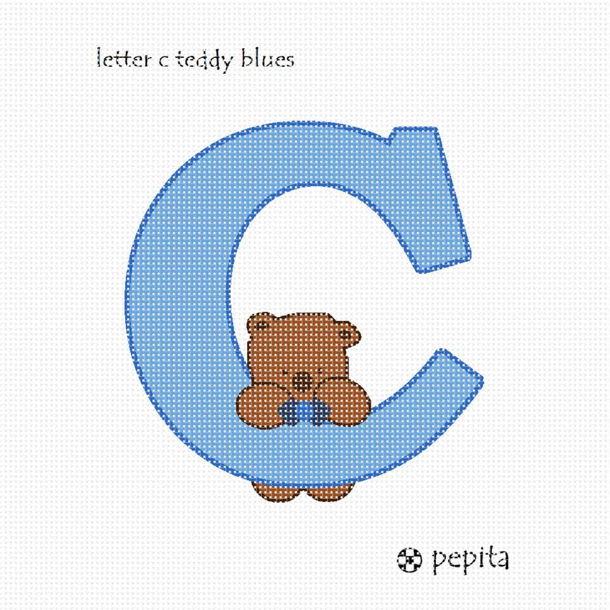 Pepita Needlepoint Canvas: Letter C Teddy Blues, 7