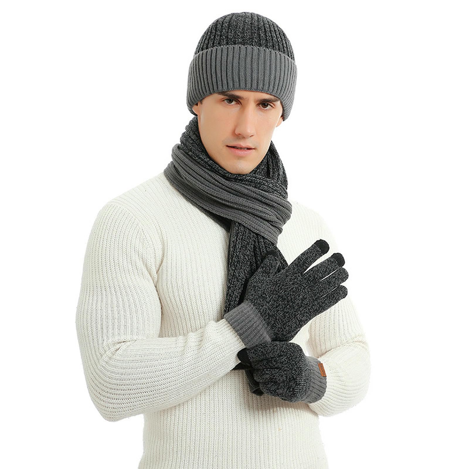 Wintermütze Schal Handschuhe Set Aus Modischer, Farbblockierter Strickmütze, Dickem Und Handschuhen Für Den Herbst Winter-schwarz