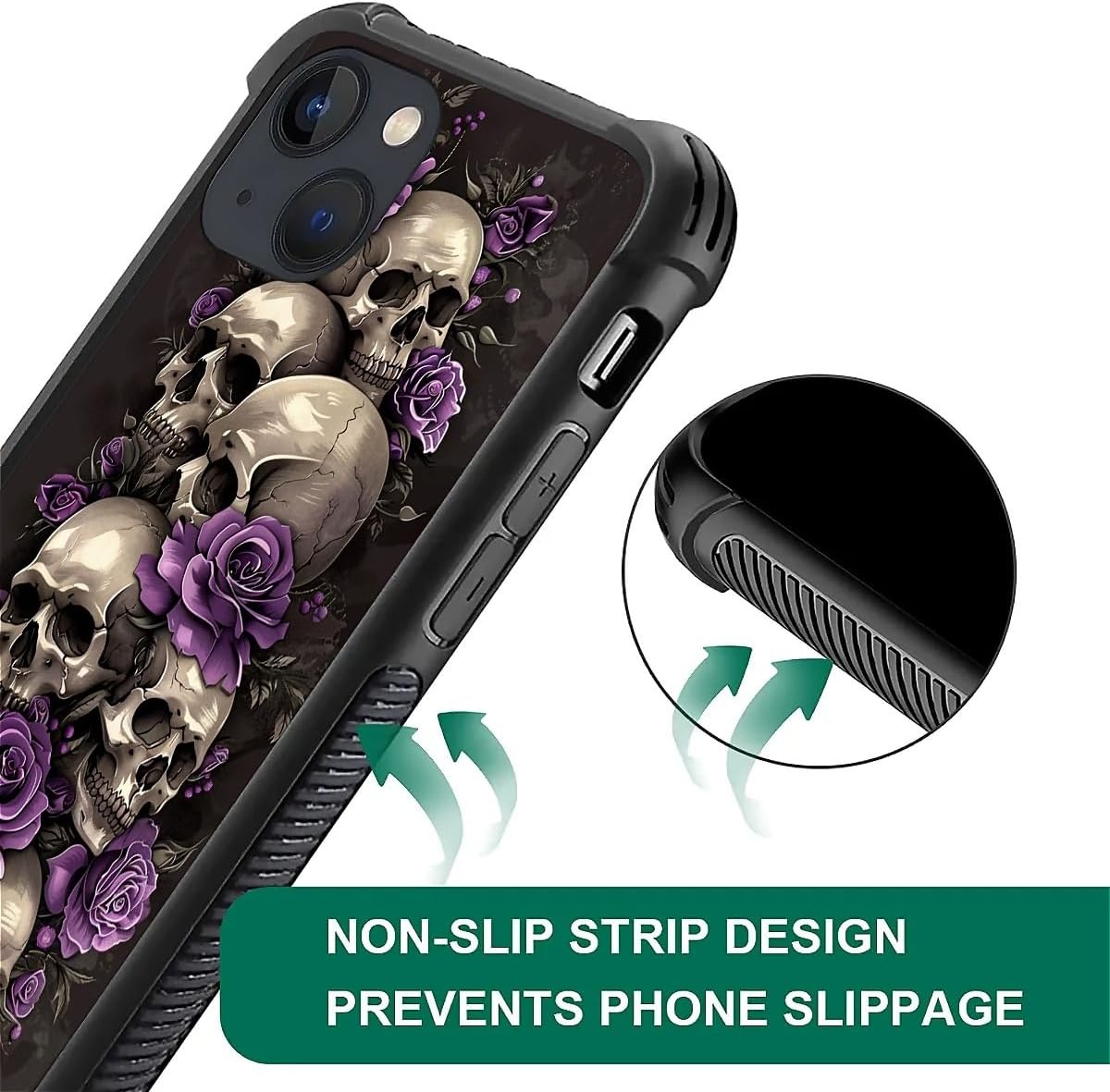 for iPhone 14 Case, Shockproof Protective for Man Women Non-Slip for iPhone 14 Illustration Scary Skulls Purple Roses Crazy Pattern - Image 6